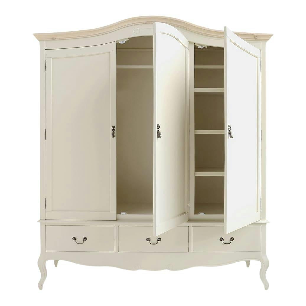 Statement Furniture Cream Juliette Triple Wardrobe. French Style 3 Door Bedroom Storage - Champagne,