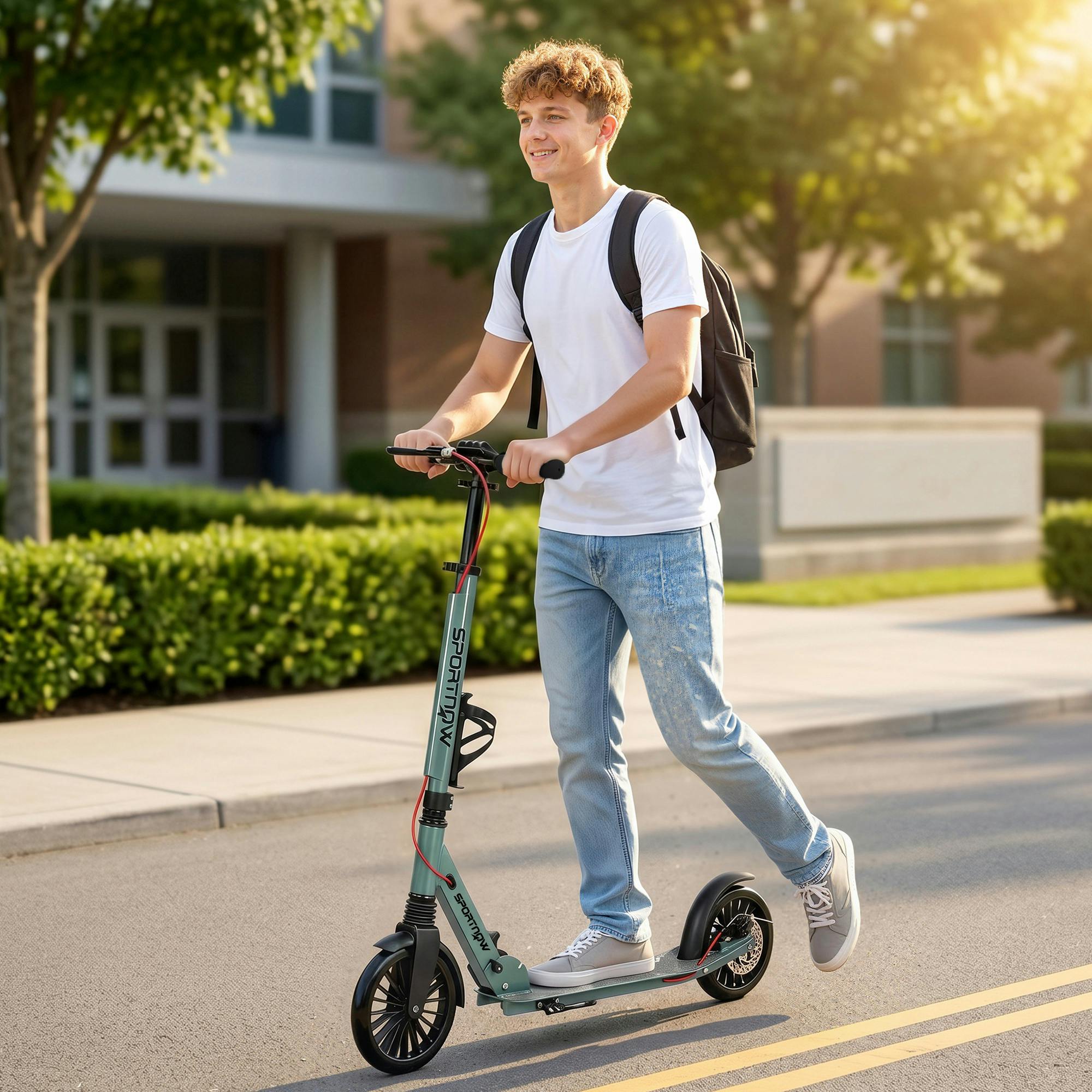 Sportnow Silver Foldable Kick Scooter With Height Adjustable Handlebar, Adult Scooters