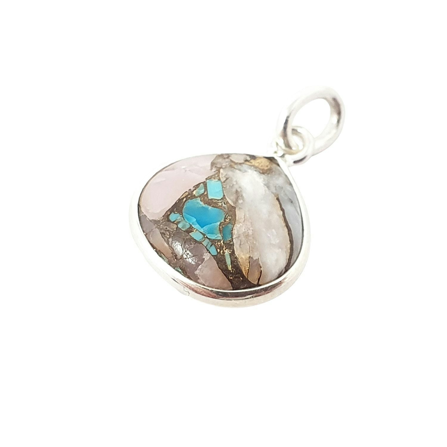 Harfi Silver/Turquoise Sterling Round Bezel Opal & Crystal Charm Pendant