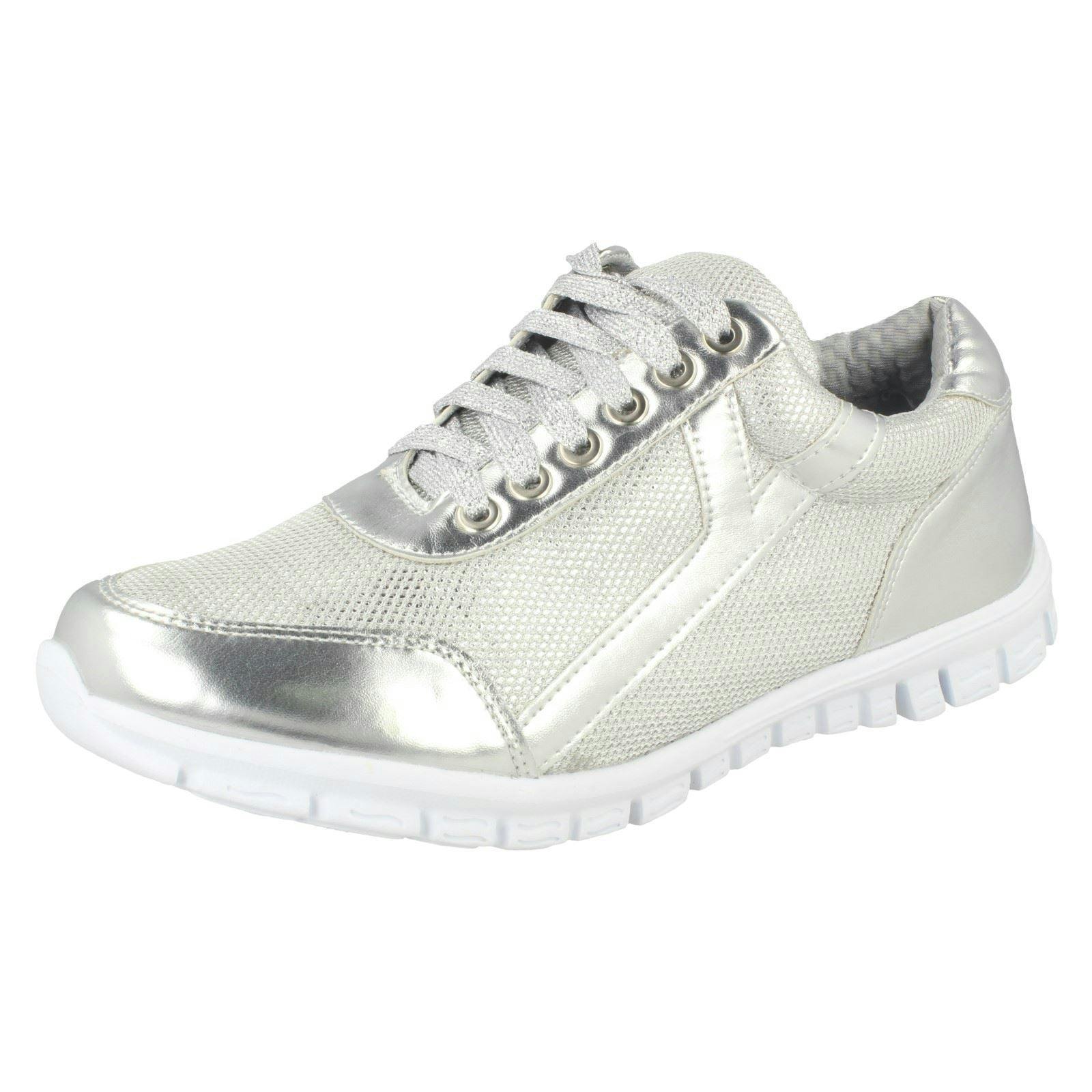 Spot On Women's Silver Waves Lace Up Trainers - Uk 4
