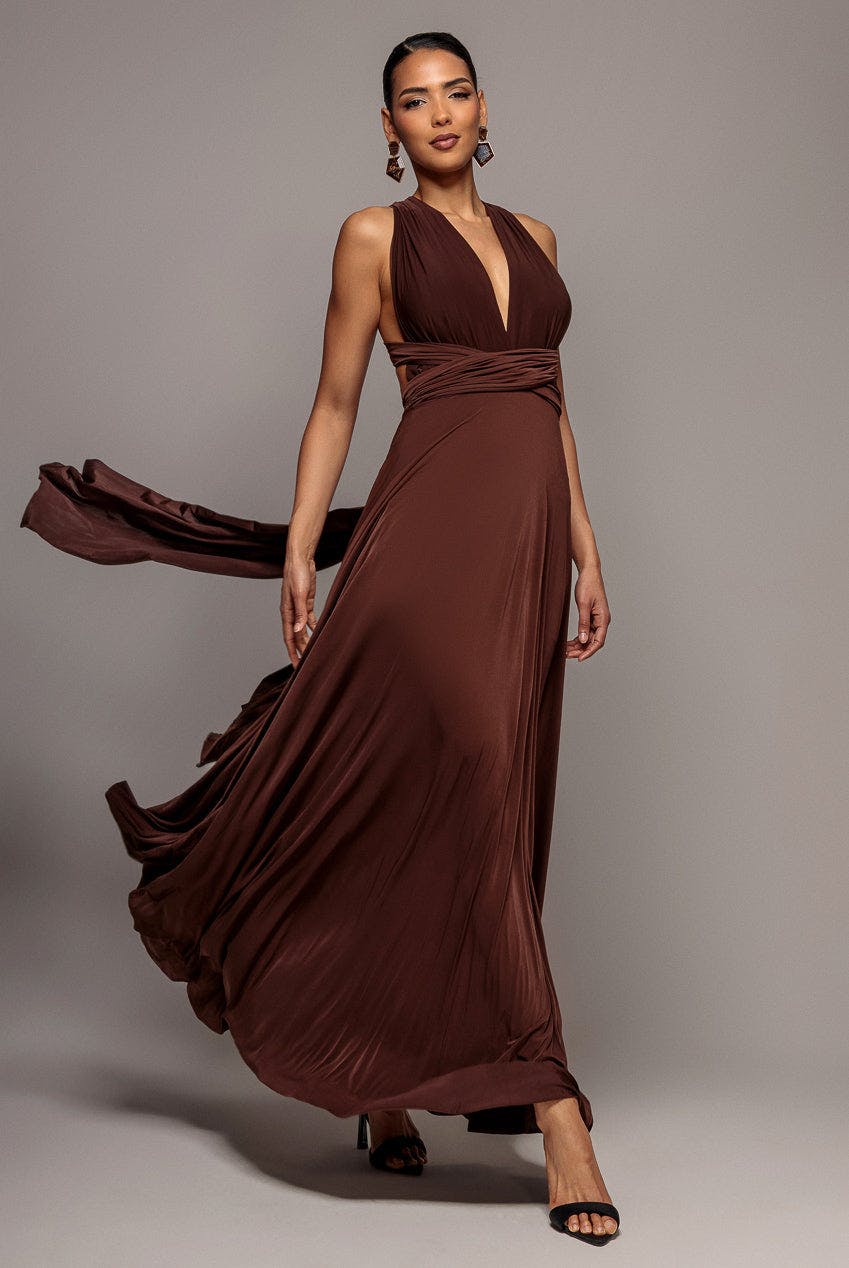 Goddiva Dark/Brown Multiway Tie-Up Maxi Dress - By - 12