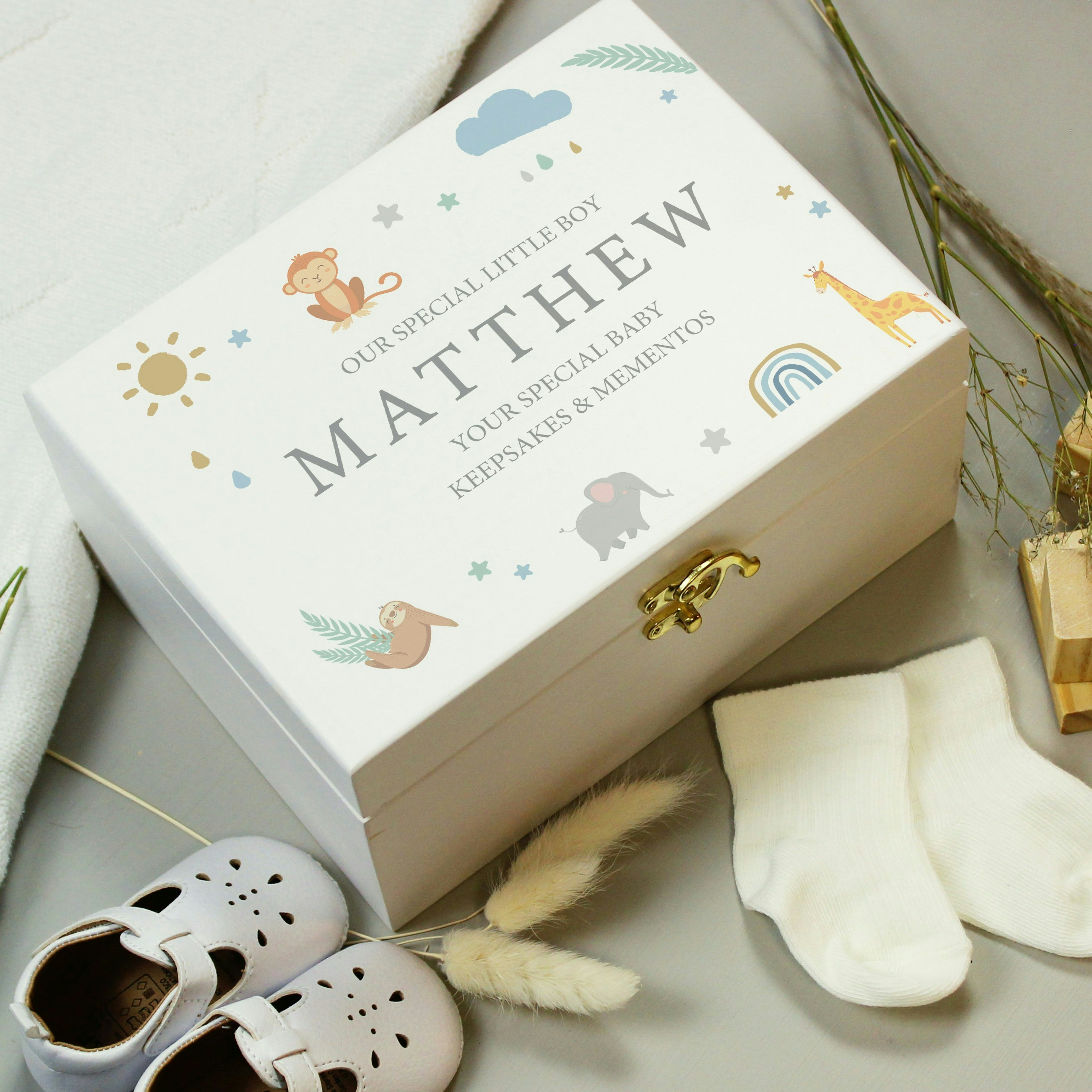 Personalised Memento Company Personalised Safari Animals Small Wooden Keepsake Box
