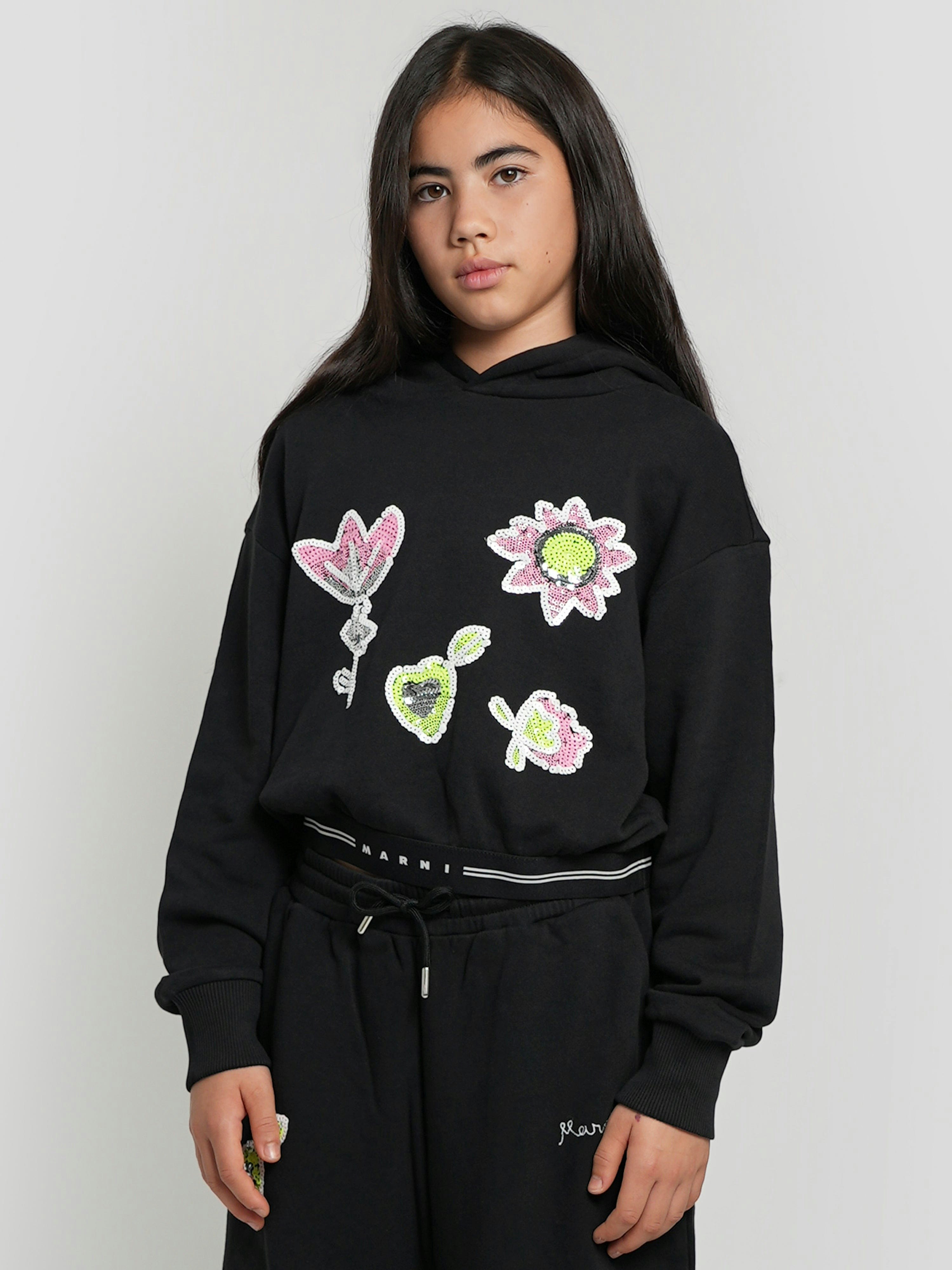 Marni Kids Girls Black Marni Applique Hoodie In - 10 Yrs