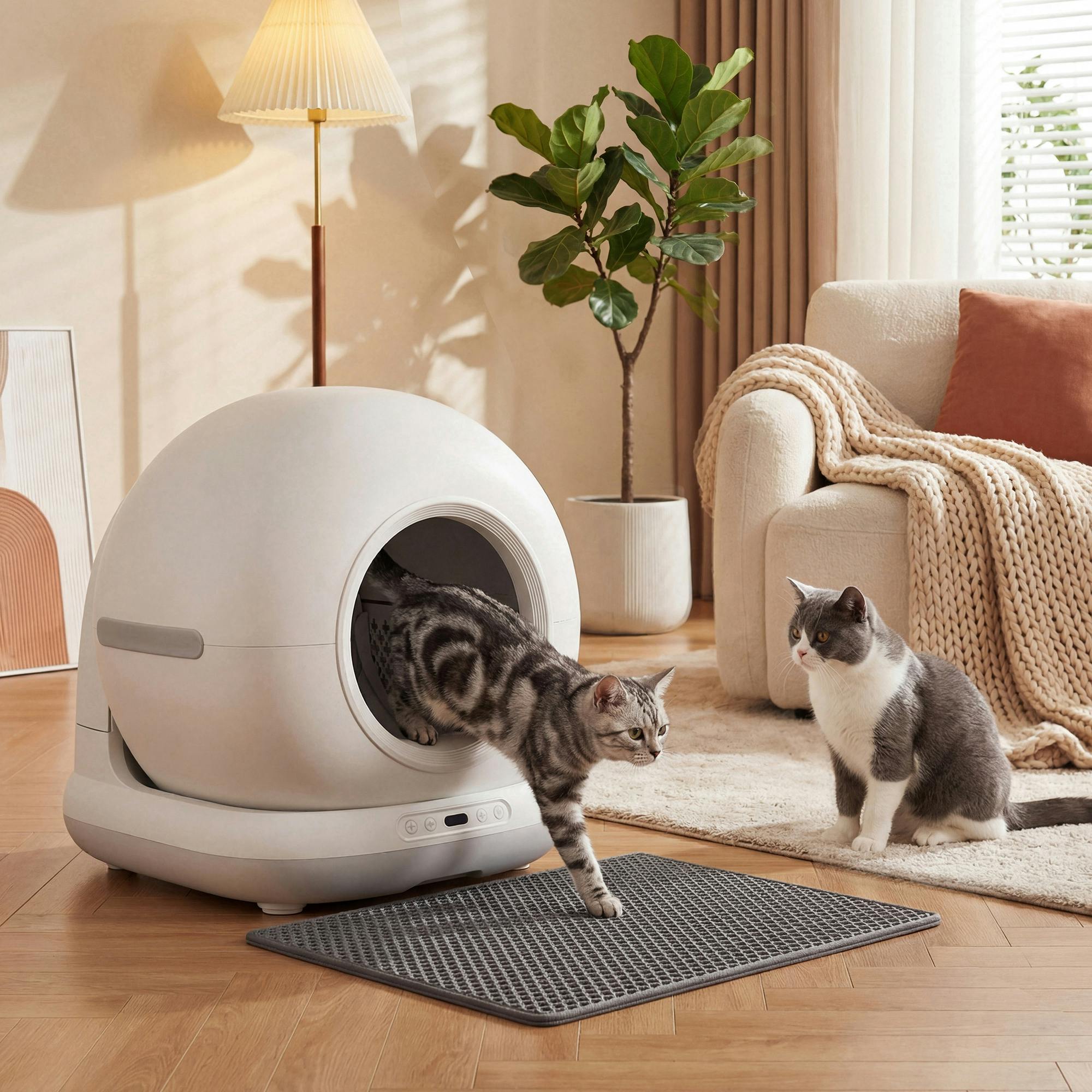 Pawhut White 72L Self Cleaning Cat Litter Tray App Control For Multiple Cats - 58.1L X 47.5W X 53H Cm - Self Cleaning Litter Box