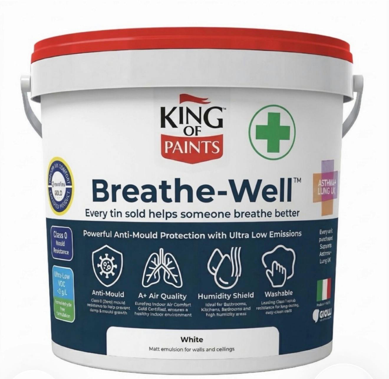 King Of Paints White Breathe-Well Mould Resistant Lowest Voc Asthma Friendly 5 Litres - 5L