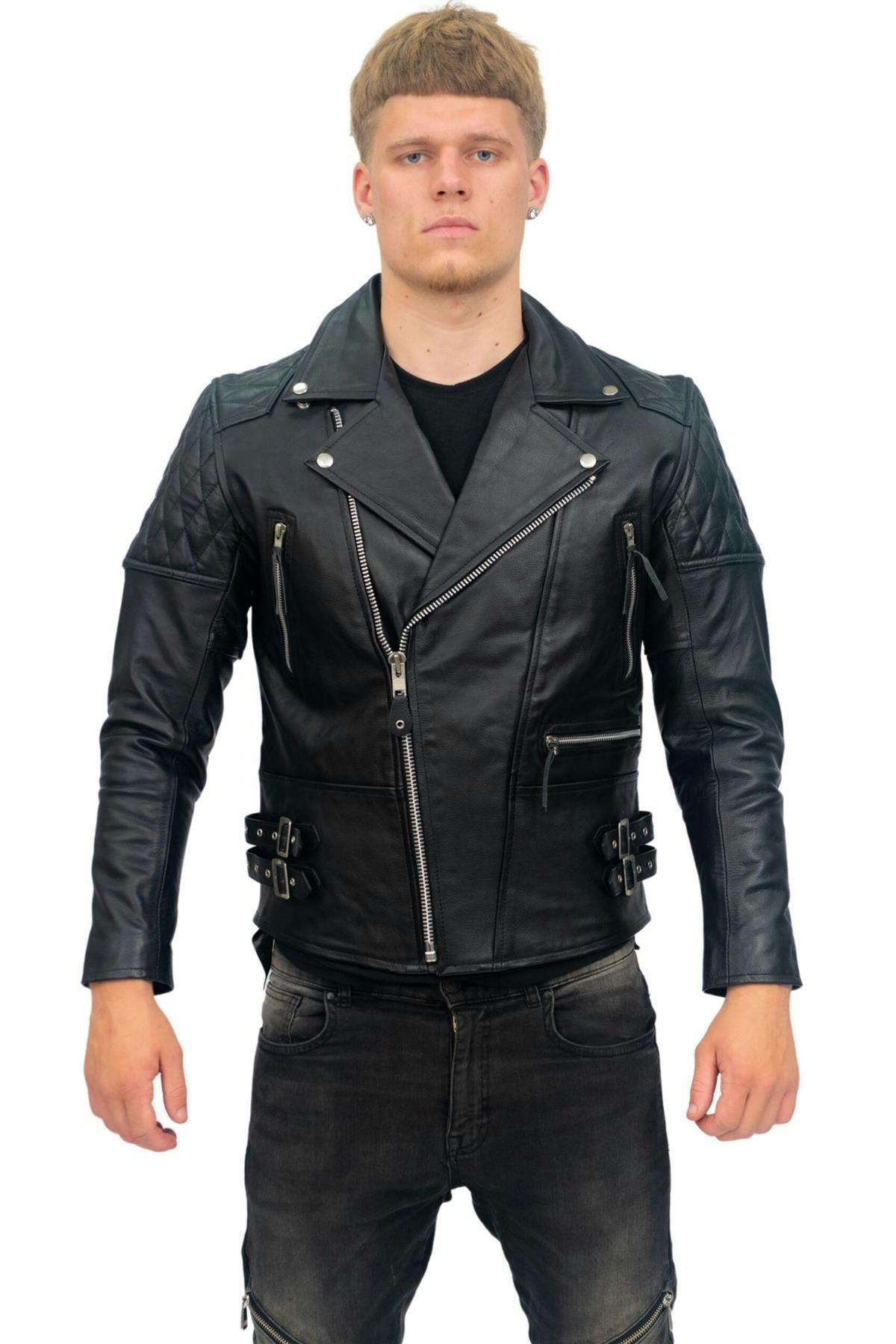 Infinity Leather Men's Black Cowhide Leather Biker Jacket-Nassau - Uk Xl | Eu 52 | Us 42