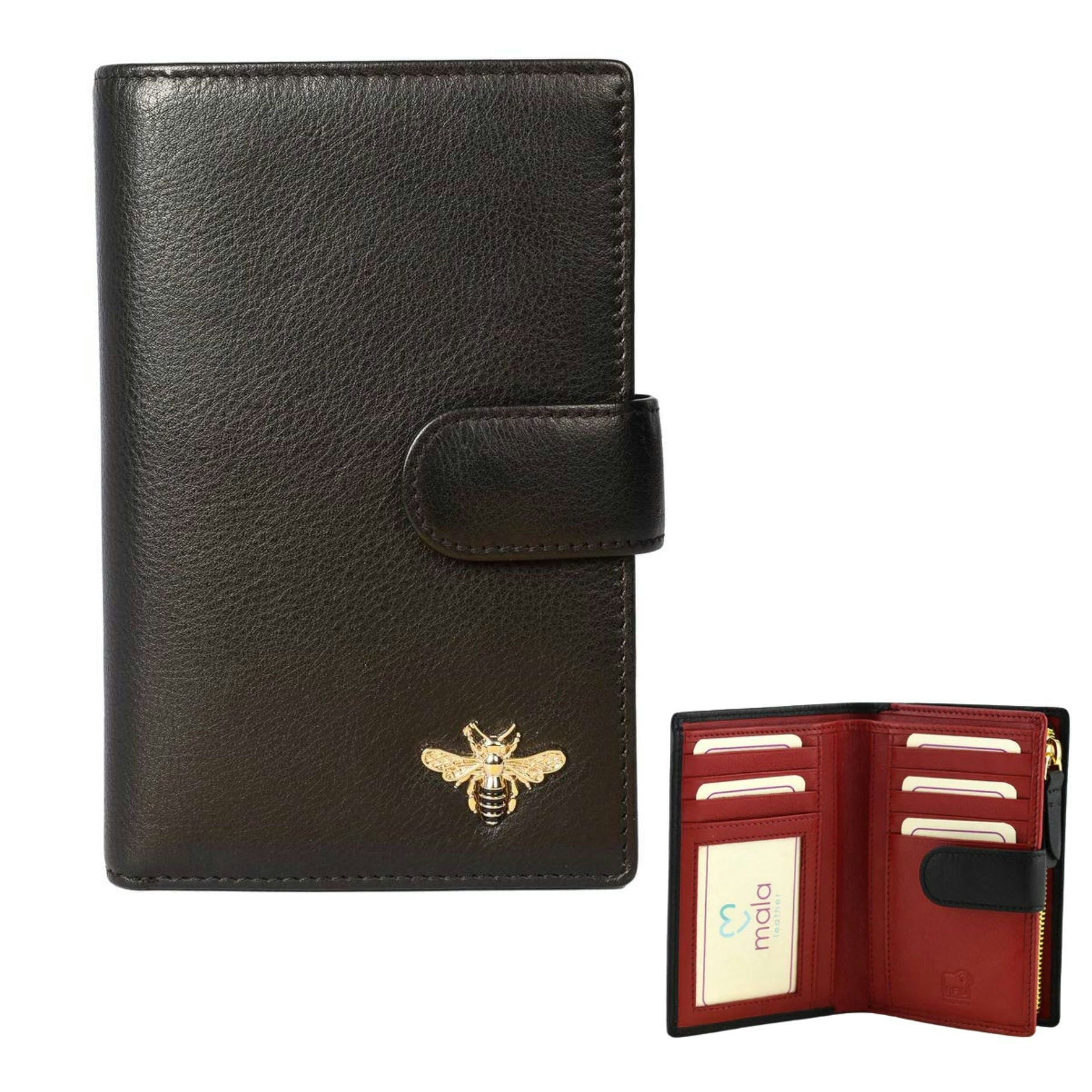 Mala Leather Black Mason Bee Tab Rfid Leather Purse