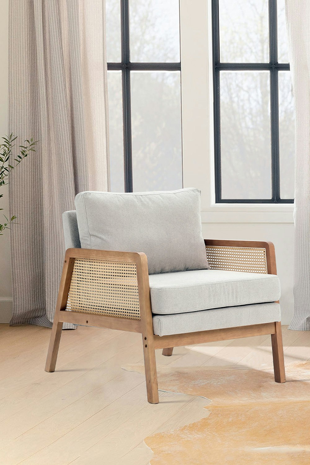 Rackhams Beige Cushioned Wood Armchair
