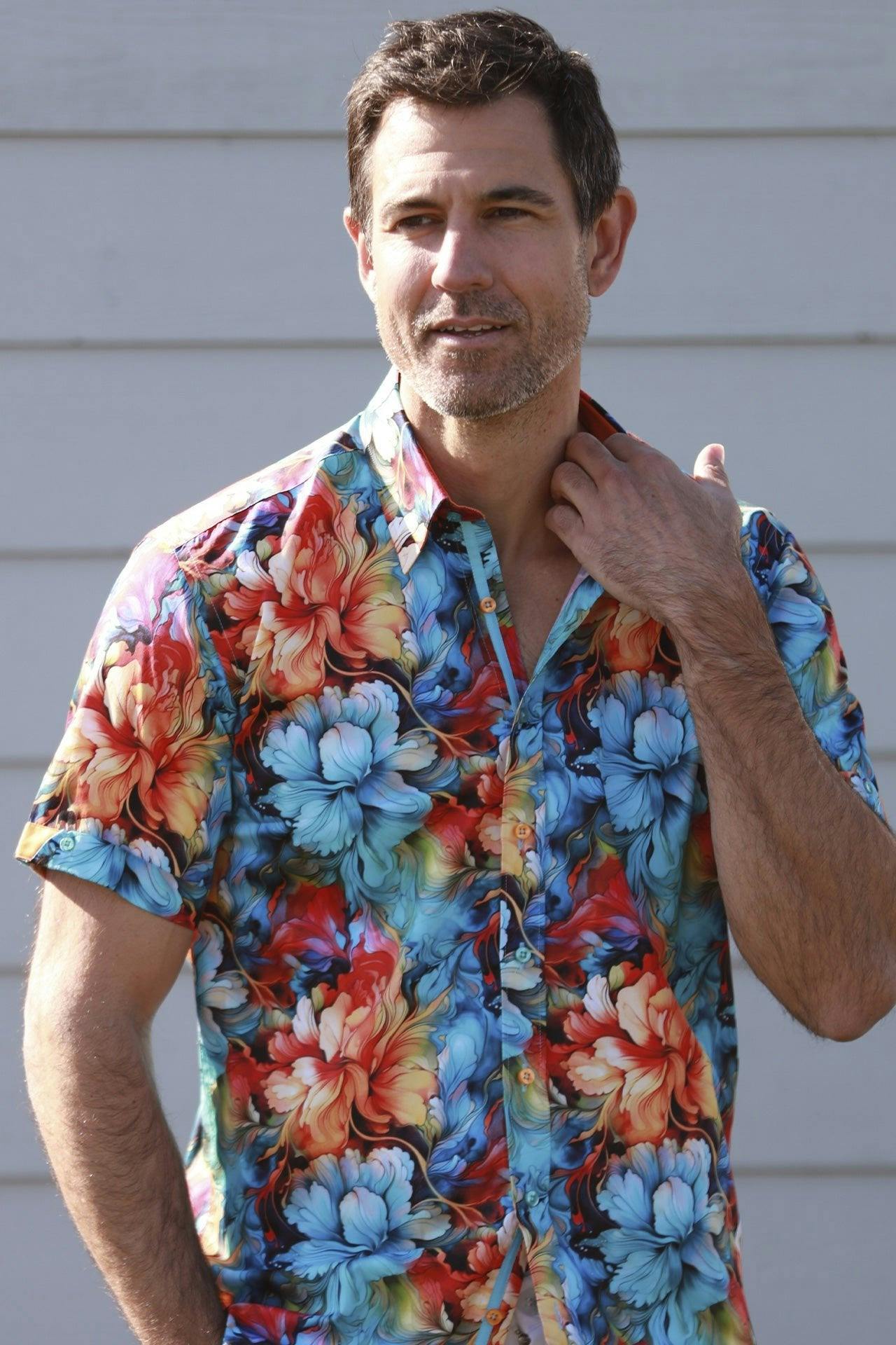 Claudio Lugli Black Liquid Floral Print Short Sleeve Shirt - Multicolour - Xl
