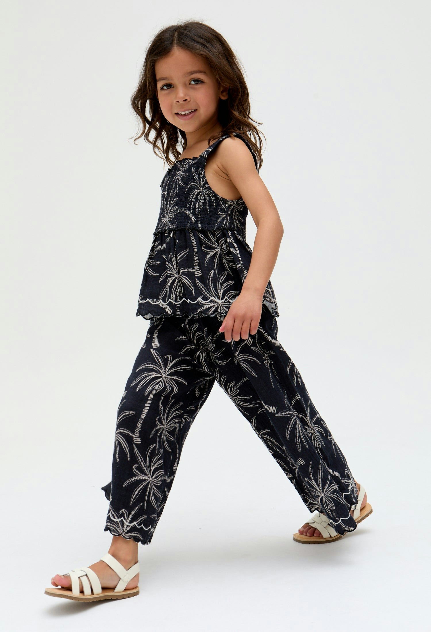 Raffya Black Kids Sia Shirred Floral Print Co-Ord Set In - 6 Years