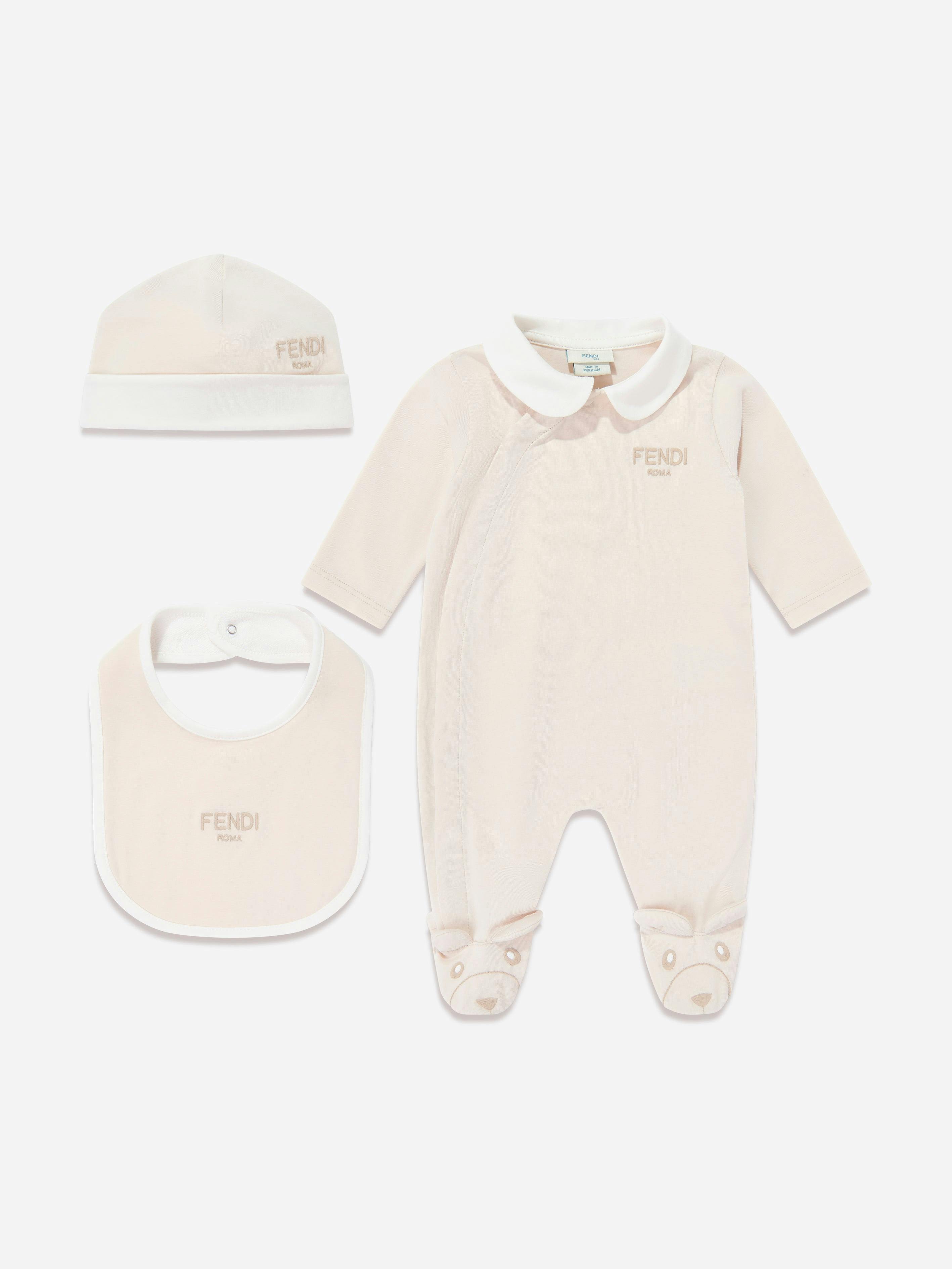 Fendi Kids Beige Fendi Baby Logo Babygrow Set In - 1 Mth