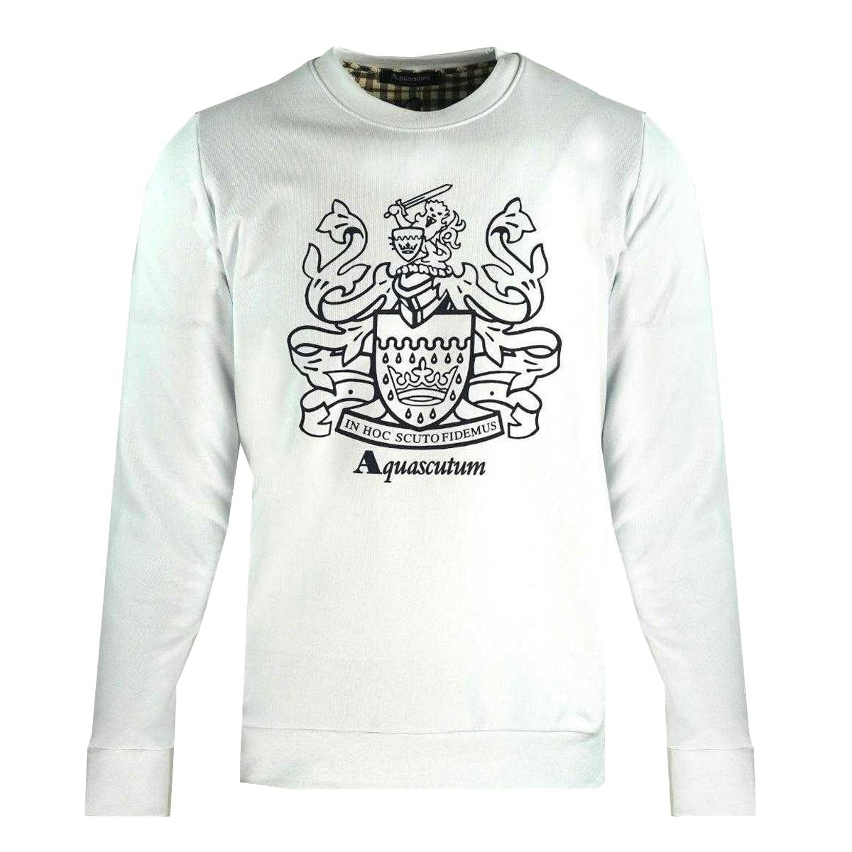 Aquascutum Men's White Crest Crew Neck Sweatshirt - M - 100% Cotton