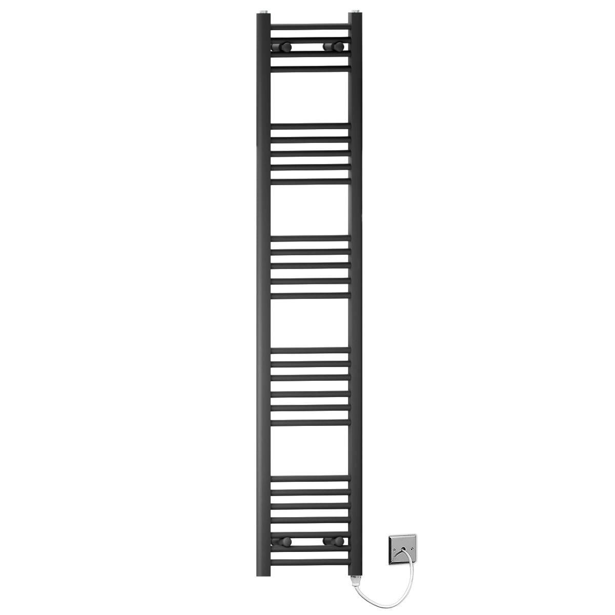 Myhomeware Black 400 X 1600Mm Flat Electric Pre-Filled Heated Towel Rail Radiator For Bathroom Designer Standard Element
