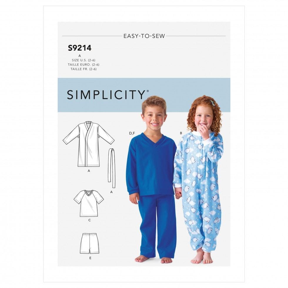 Simplicity Sewing Pattern 9214, Onesies, Pyjamas For Kids, A (2-3-4-5-6) - Intermediate - A (2-3-4-5-6)