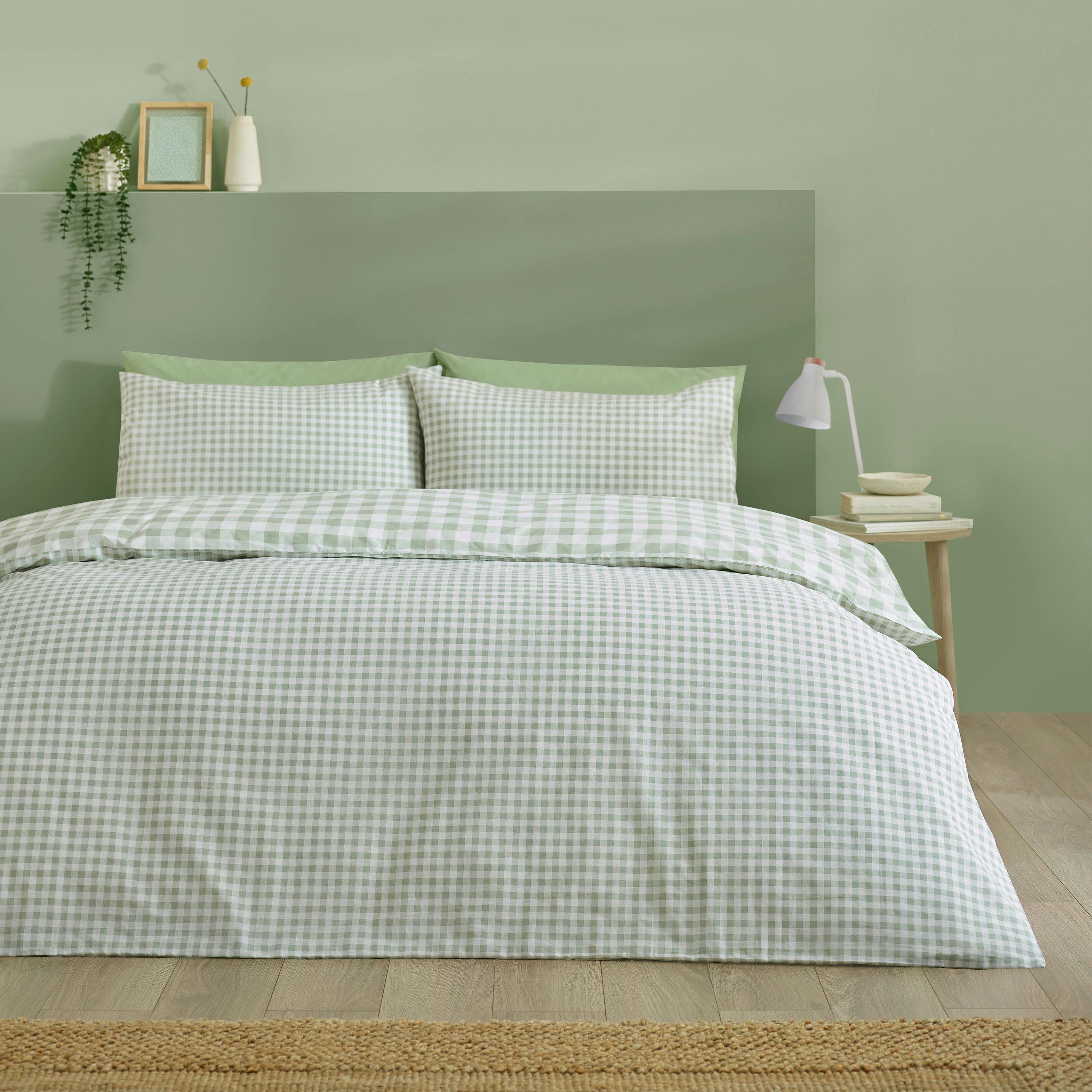 Catherine Lansfield Green Bamford Gingham Check Reversible Duvet Cover Set - Single