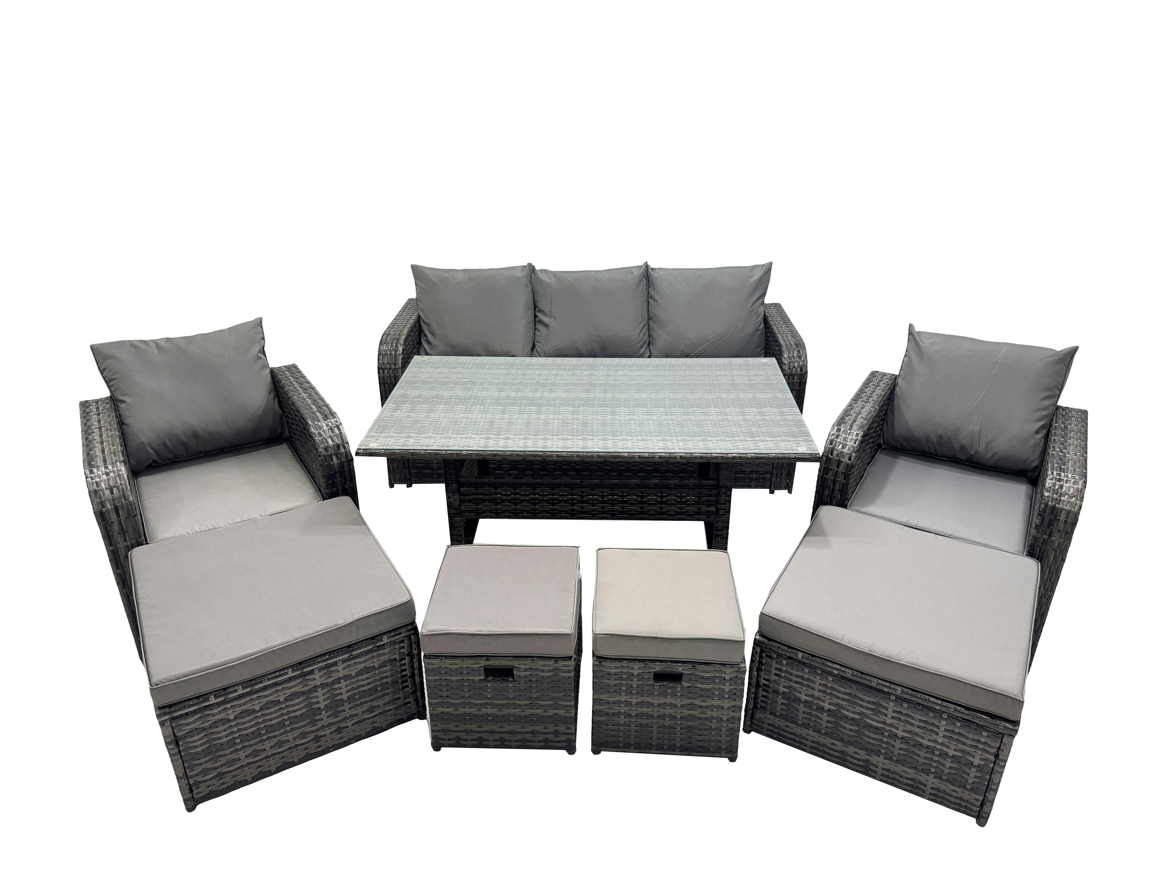 Fimous Dark/Grey 8 Seat Outdoor Wicker Pe Rattan Garden Furniture Set Dining Table Sofa Set With 4 Stools Mixed