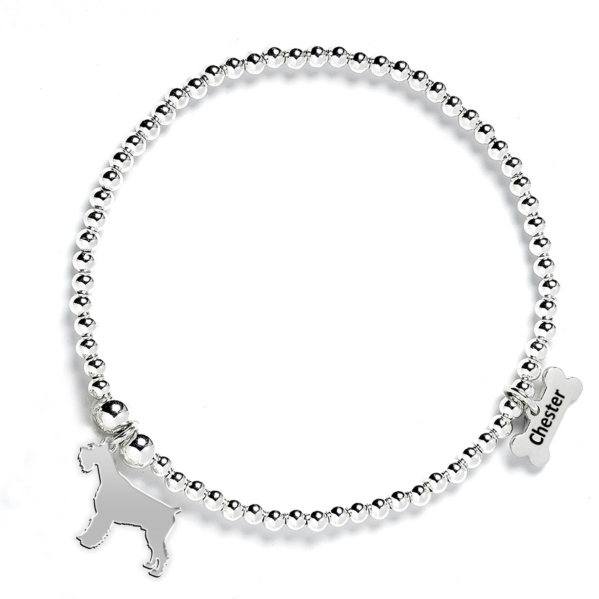 Mylee London Silver Giant Schnauzer Silhouette Ball Bead Bracelet - Personalised - Yes