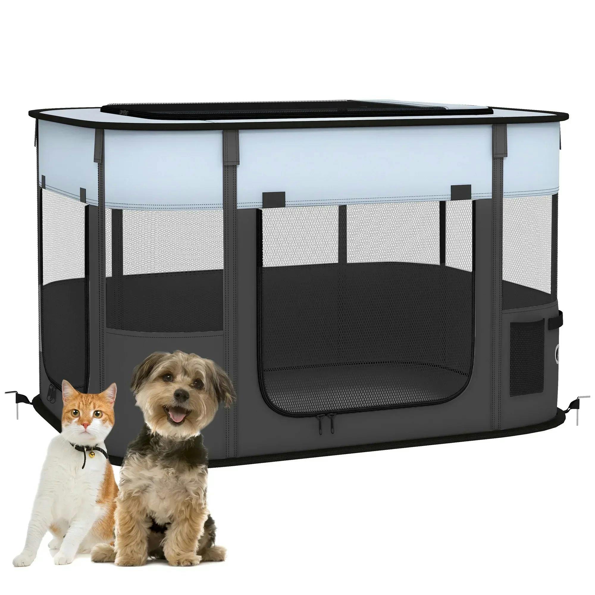 Pawhut Grey Portable Dog Pen For Puppies, Rabbits, Kittens, Guinea Pigs - Image 4