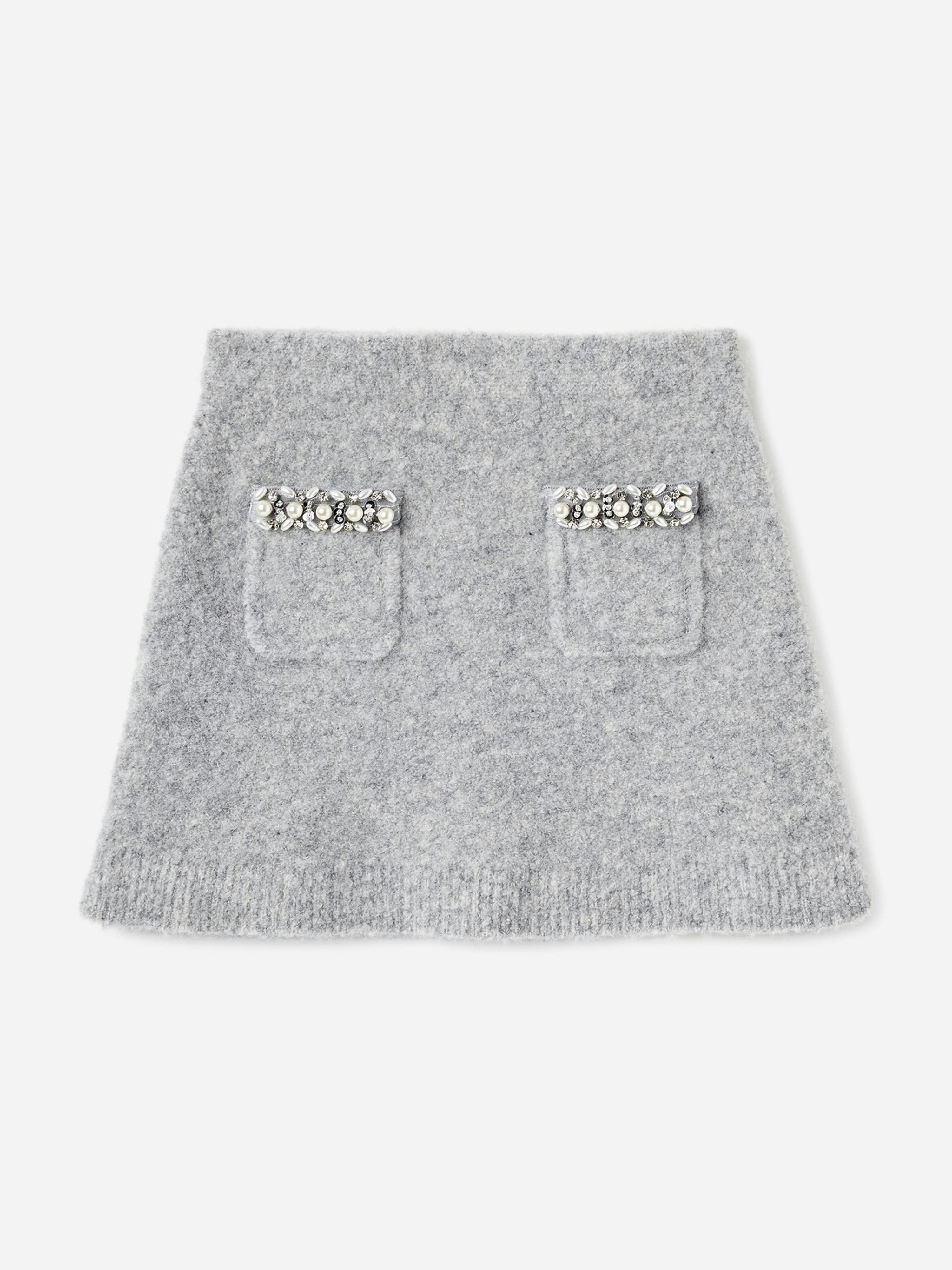 Self Portrait Girls Grey Knitted Skirt In - 10 - 12 Yrs