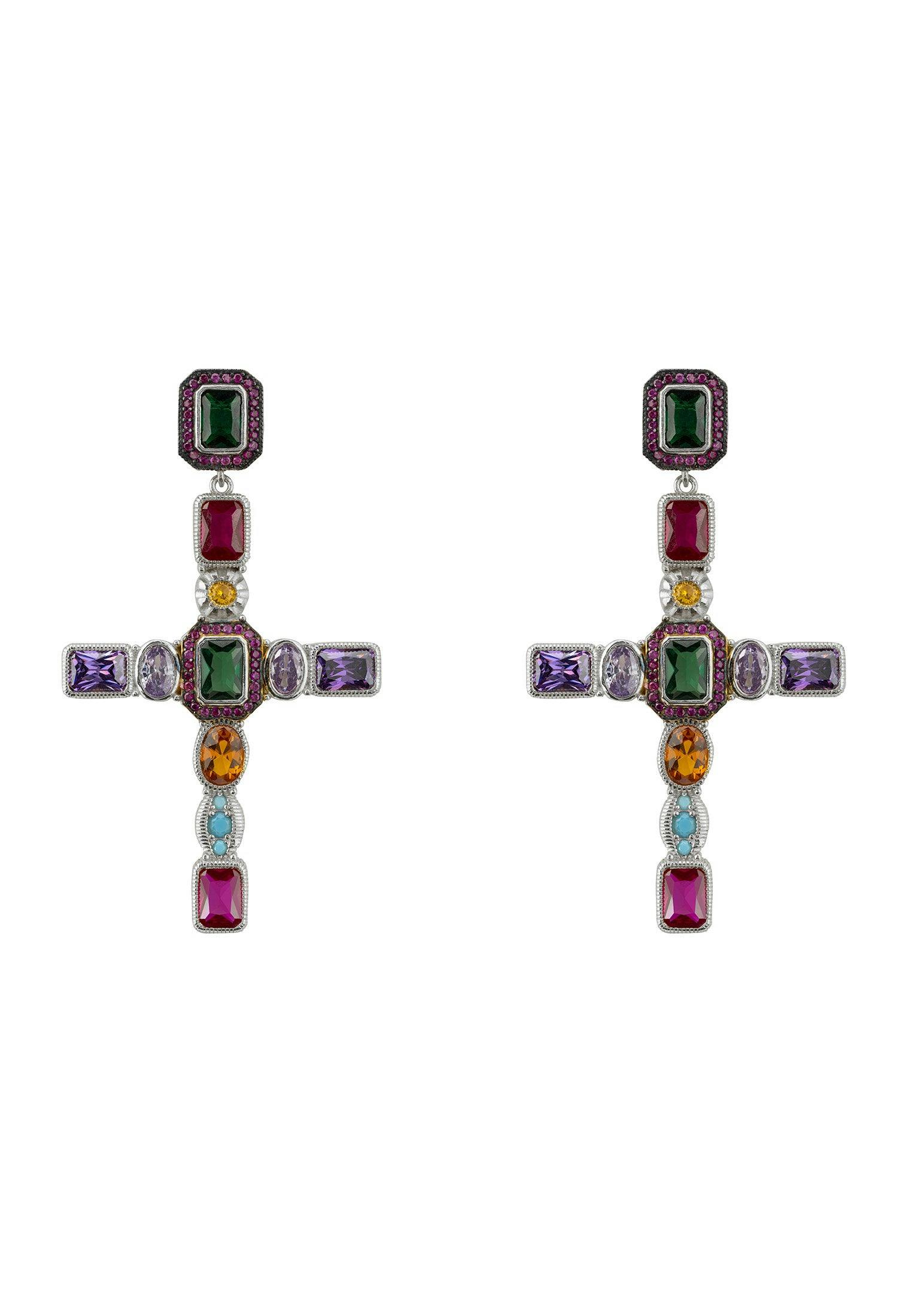 Latelita Silver Maria Extra Large Gemstone Fashion Earrings (Cross)
