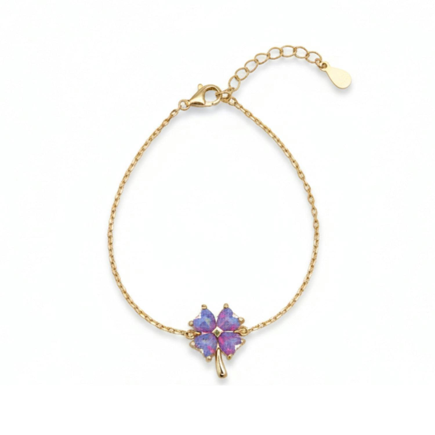 Spero London Purple/Silver/Gold Opal Clover Sterling Bracelet