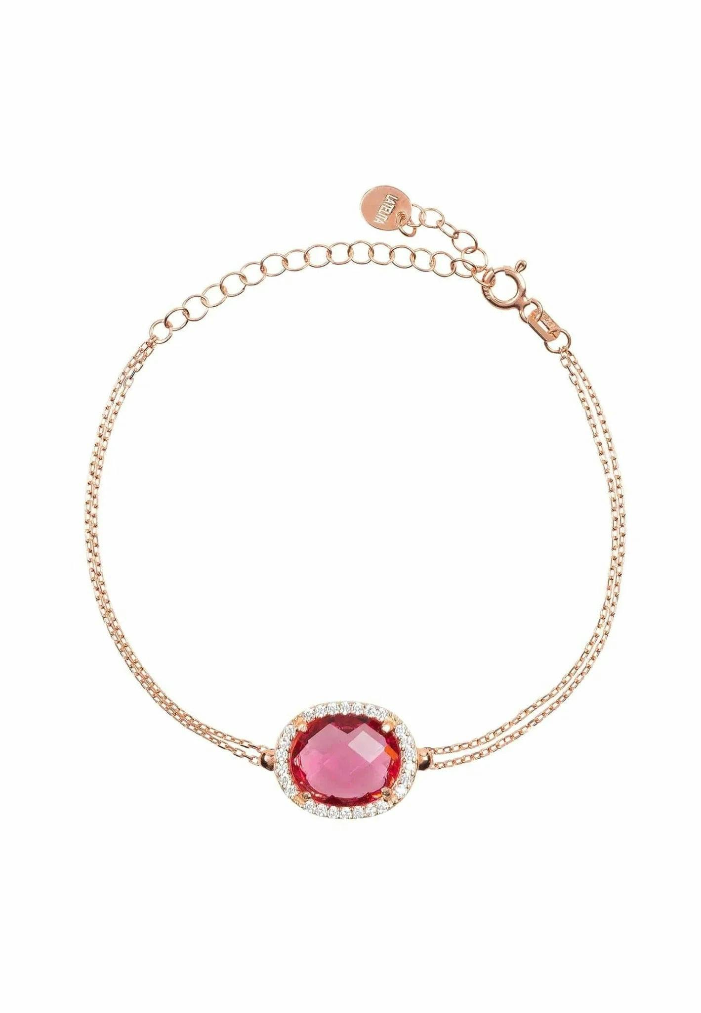 Latelita Gold/Pink Beatrice Oval Gemstone Bracelet Rose Tourmaline