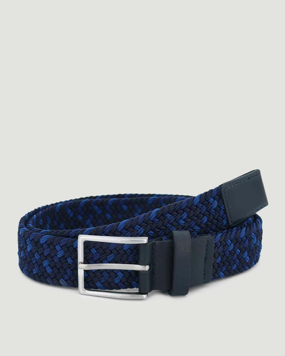 Larsson & Co Silver Navy Multi Tonal Woven Casual Stretch Belt - S (30-32) - Navy