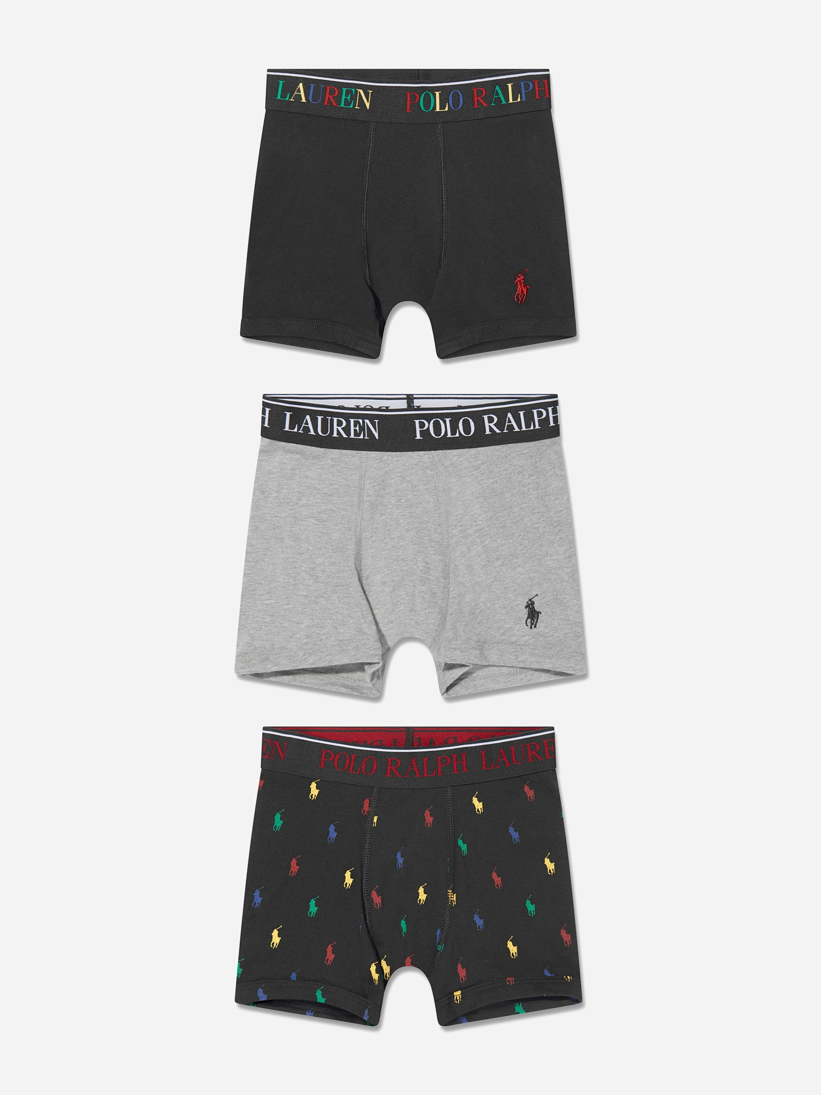 Ralph Lauren Kids Boys Black Cotton Stretch 3 Pack Boxer Shorts Set In - Multicoloured - 10-12 Yrs (M)