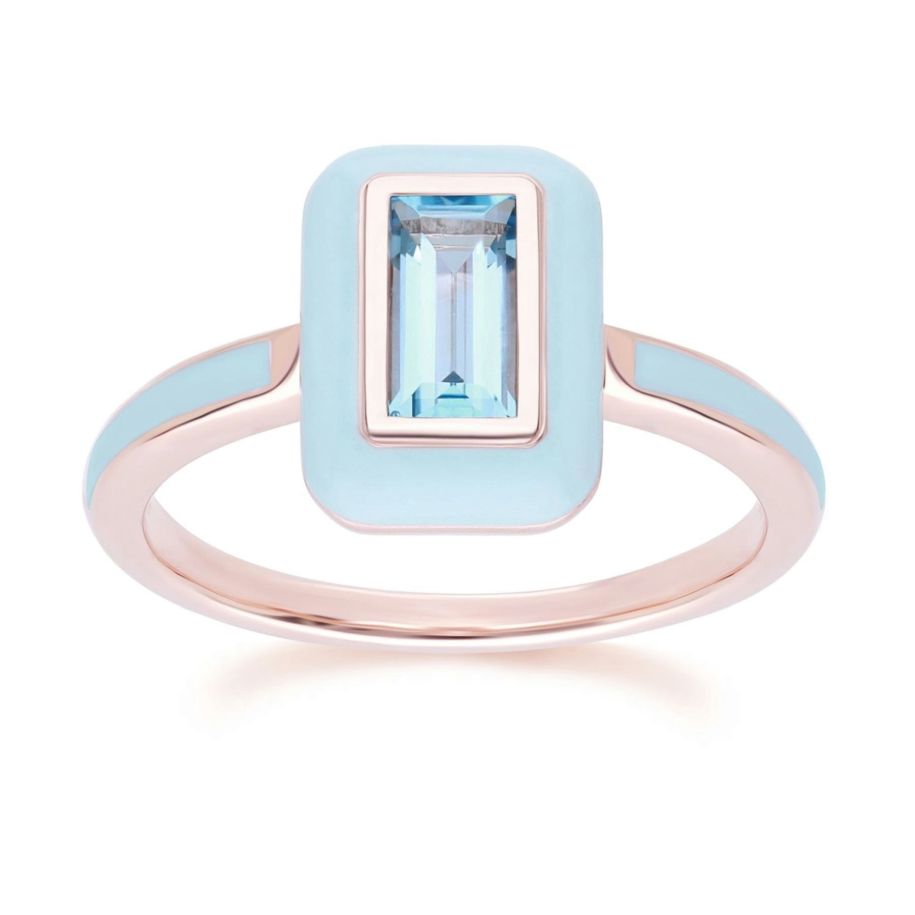 Gemondo Blue/Gold Siberian Waltz Enamel & Swiss Topaz Ring In 18Ct Rose Plated Sterling Silver - S