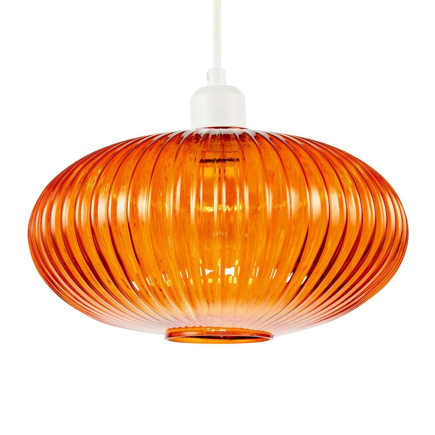 Rackhams Orange Modern Designer Line Ribbed Glass Oval Pendant Lamp Shade