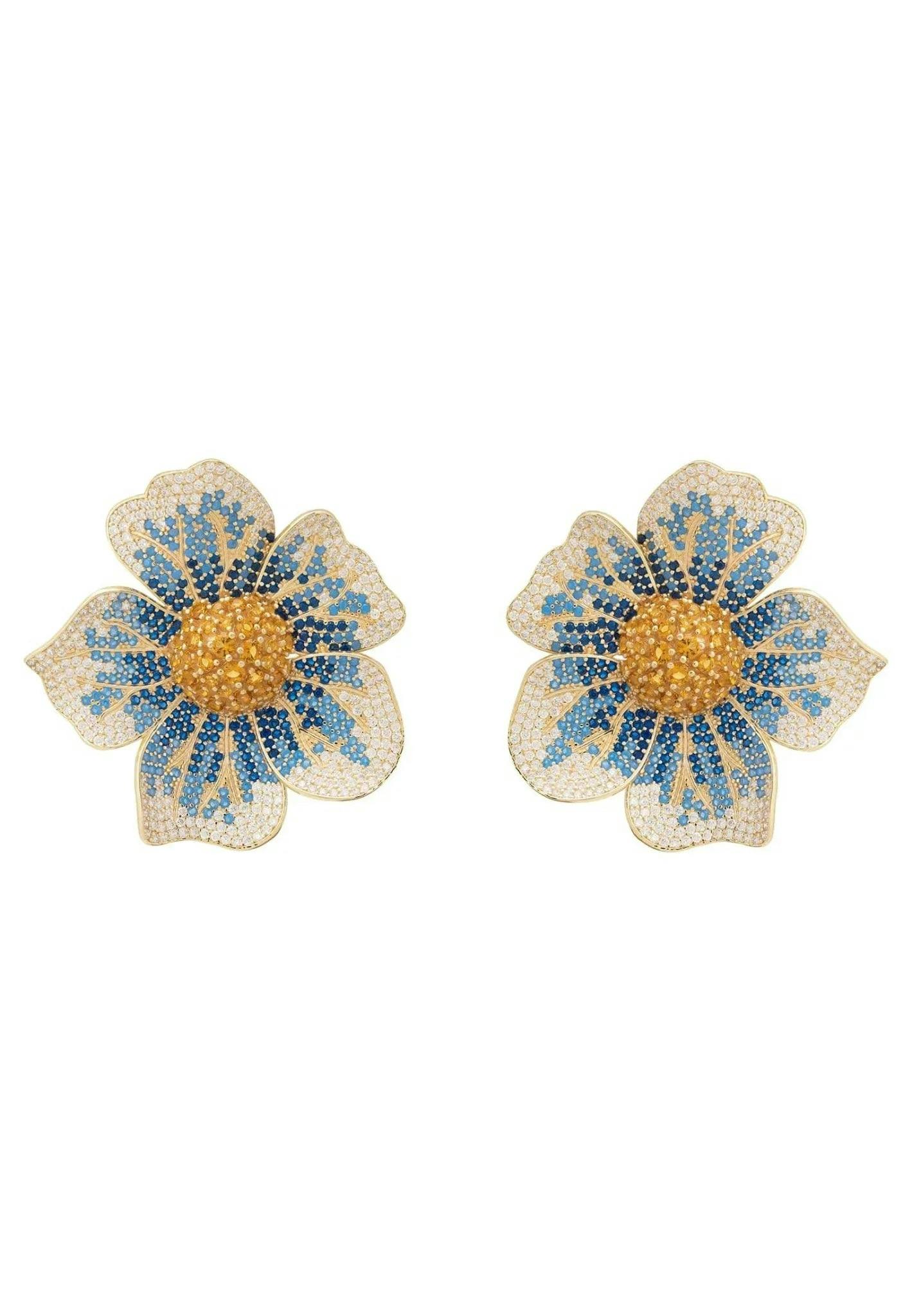 Latelita Blue/Gold Pansy Flower Earrings