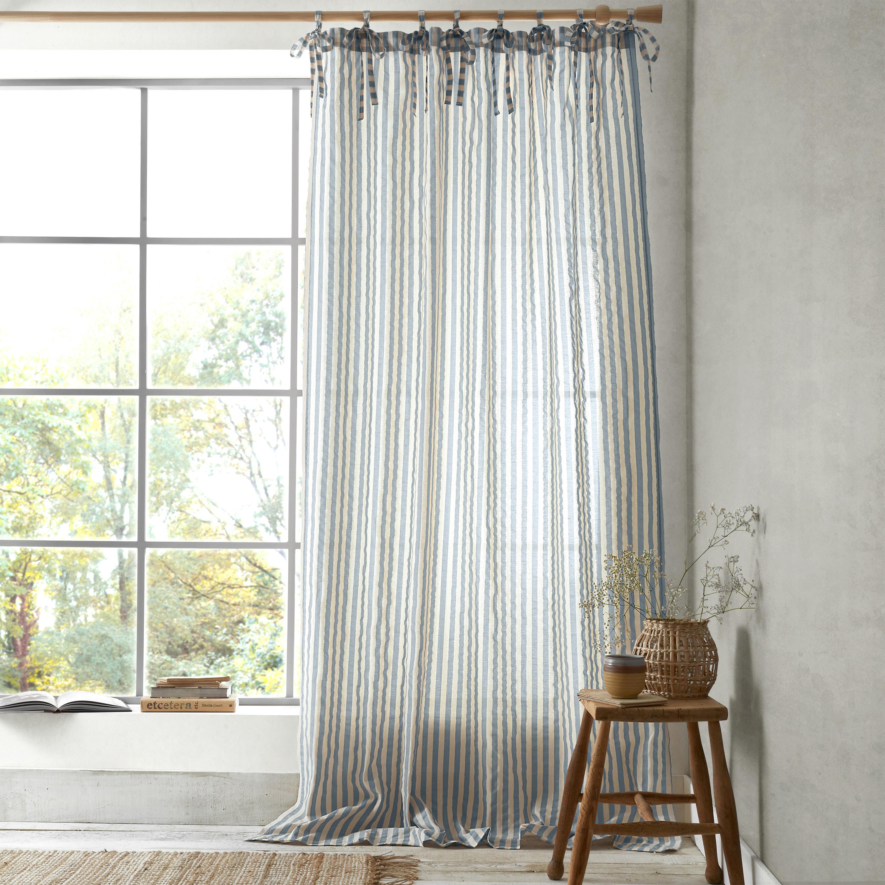 Rackhams Blue Zanzibar Woven Stripe Voile Curtain Panel - 140 X 183 Cm