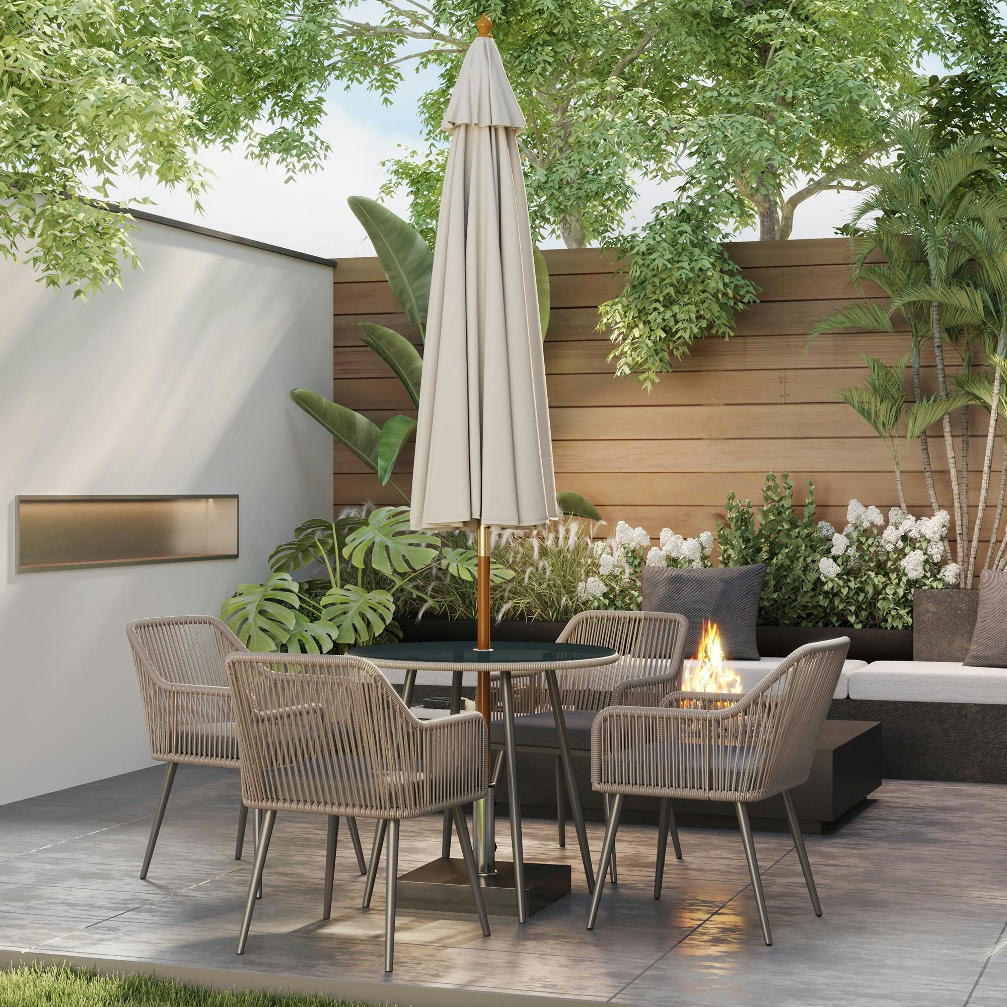 Outsunny Light/Brown Rattan Dining Set, 4 Seater Rattan Garden Furniture,