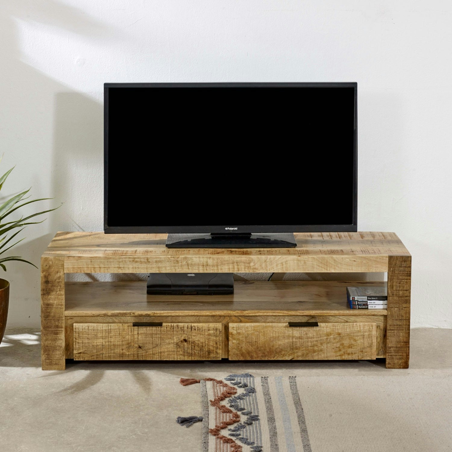 Rackhams Grain Valor Mango Wooden Tv Stand With 2 Drawers - 130 Cm - 40 Cm - Wood