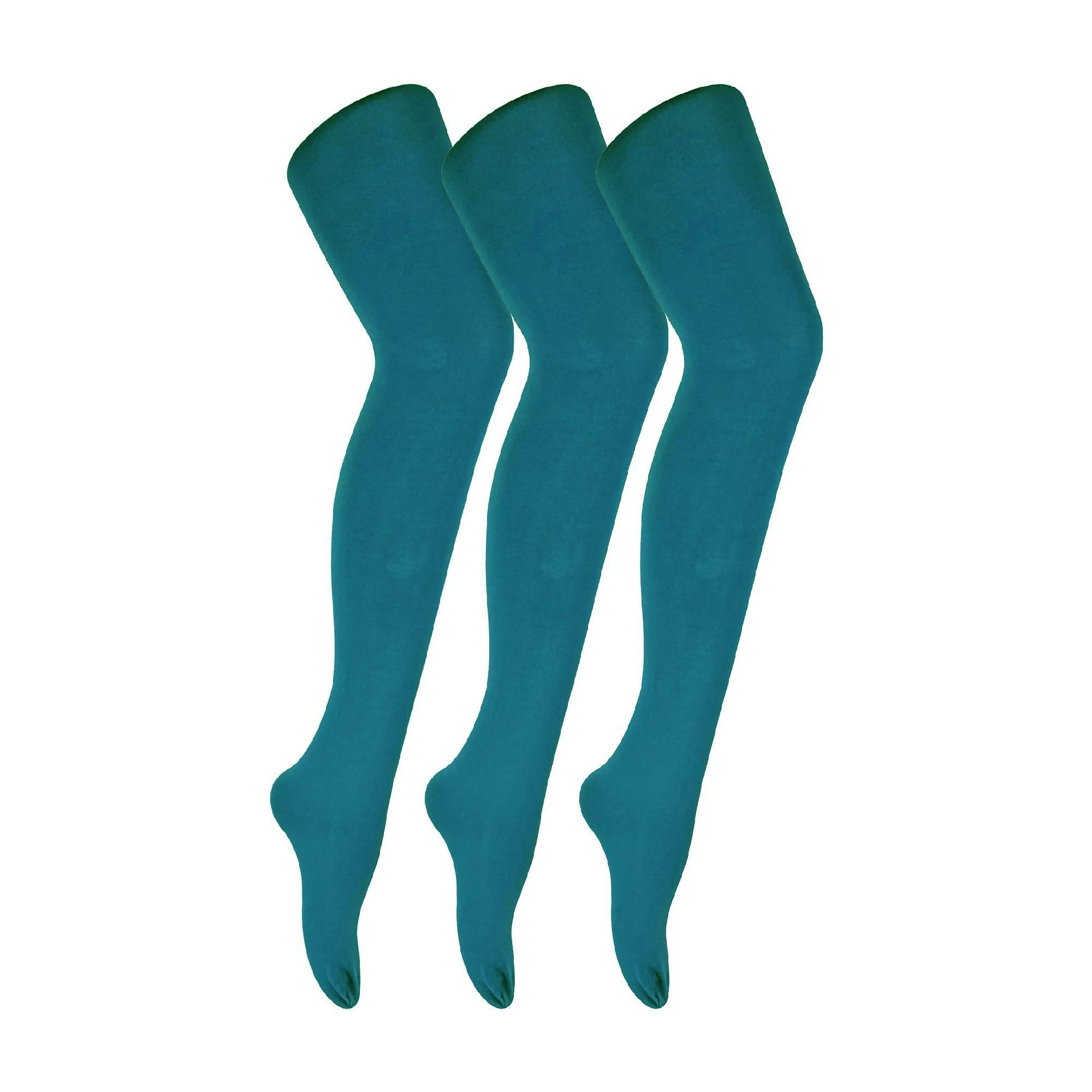 Sock Snob Women's 3 Pair Coloured Opaque 80 Denier Plain Block Colour Tights - M - Teal