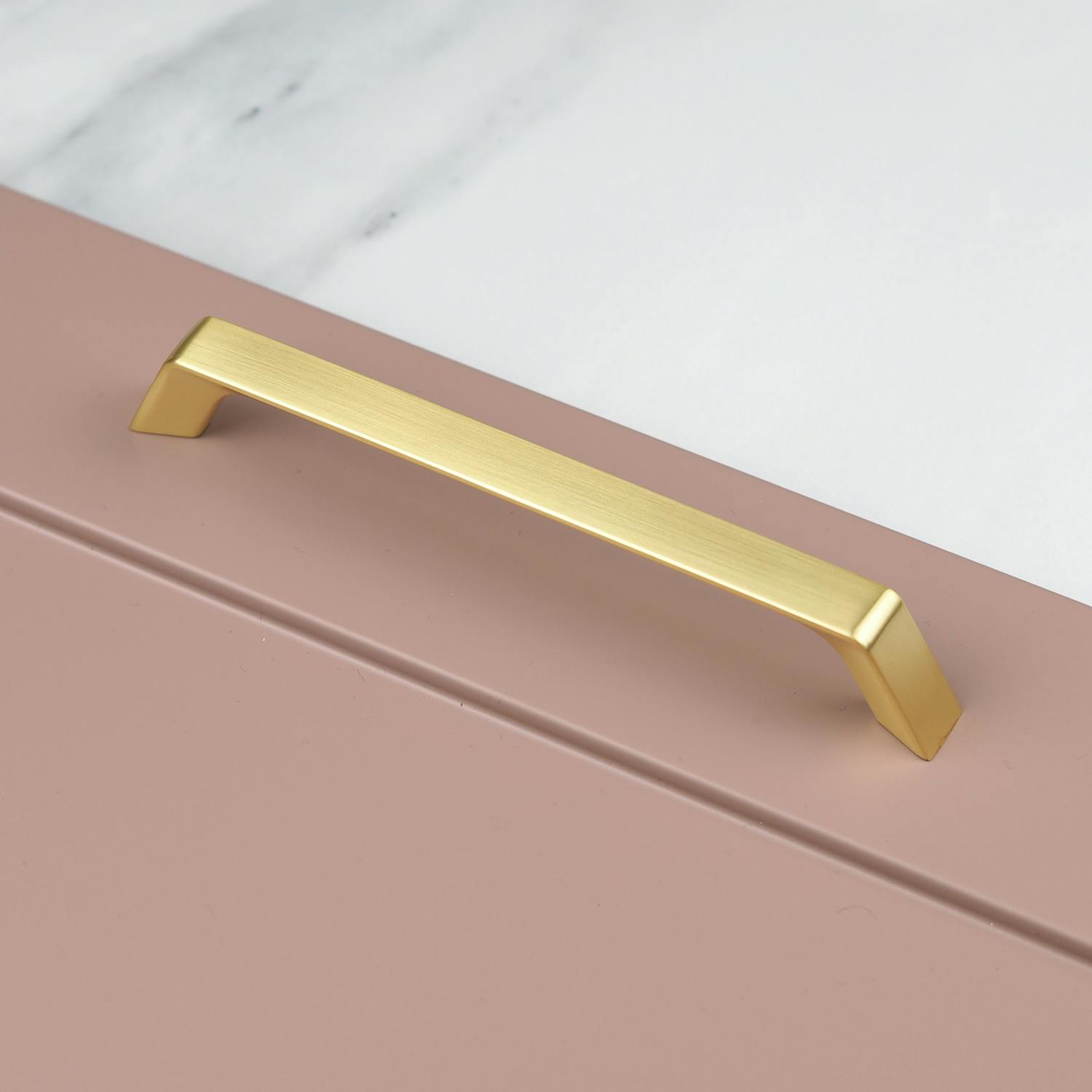Rackhams Gold Brushed Brass Contemporary Handles And Coordinating Knobs - 160Mm Handle
