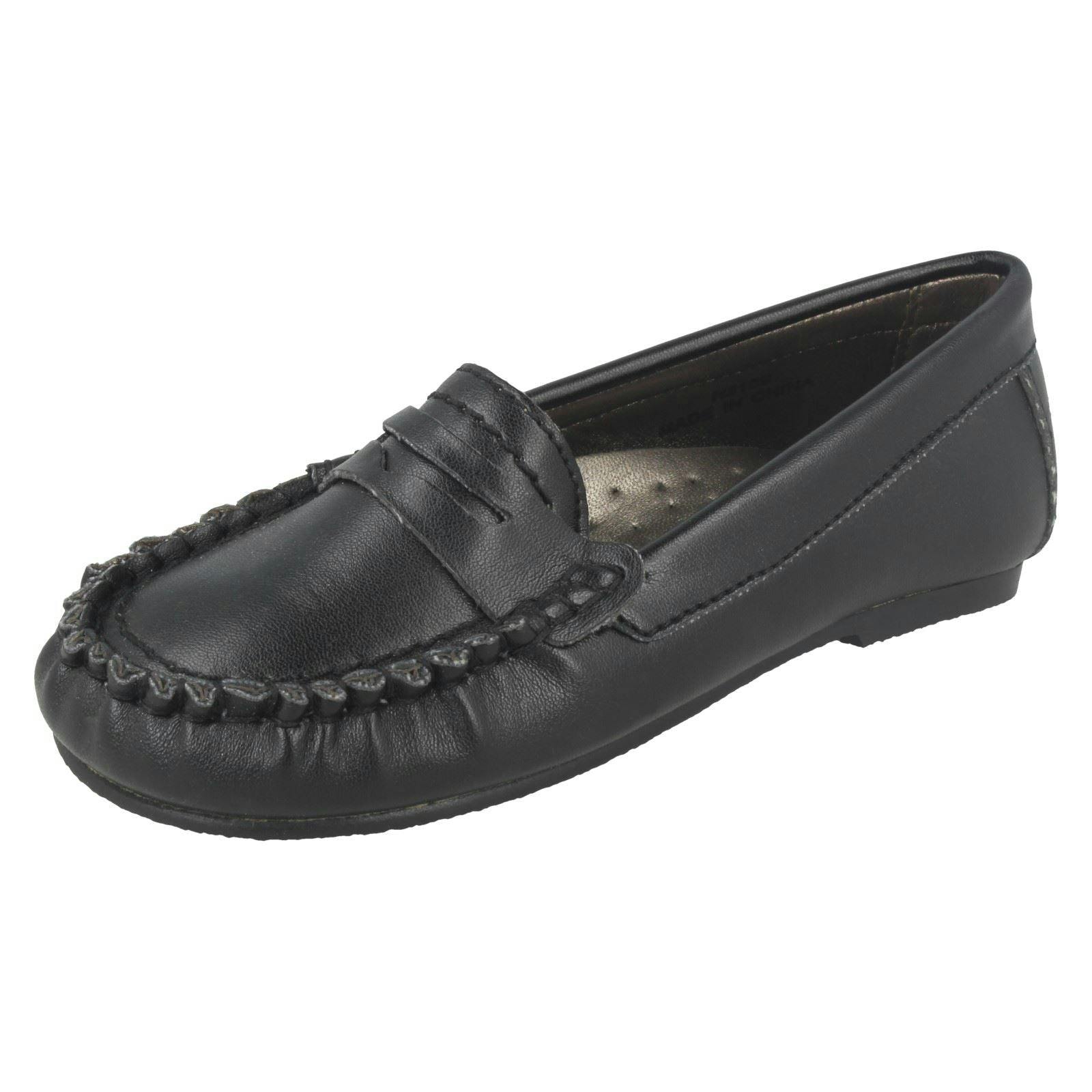 Spot On Girls Black Flat Moccassins - Uk 13 Child