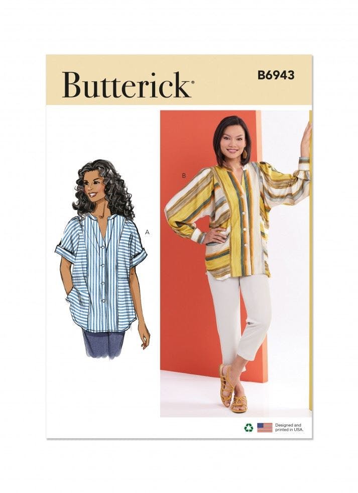 Butterick Women's Sewing Pattern 6943, Tops, Shirts For B5 (8-10-12-14-16) - Easy - Y5 (18-20-22-24-26)