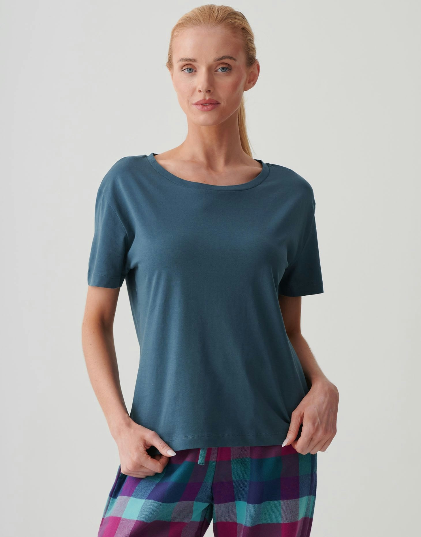 British Boxers Women's Organic Cotton Scoop Neck T-Shirt - Petrol - Medium