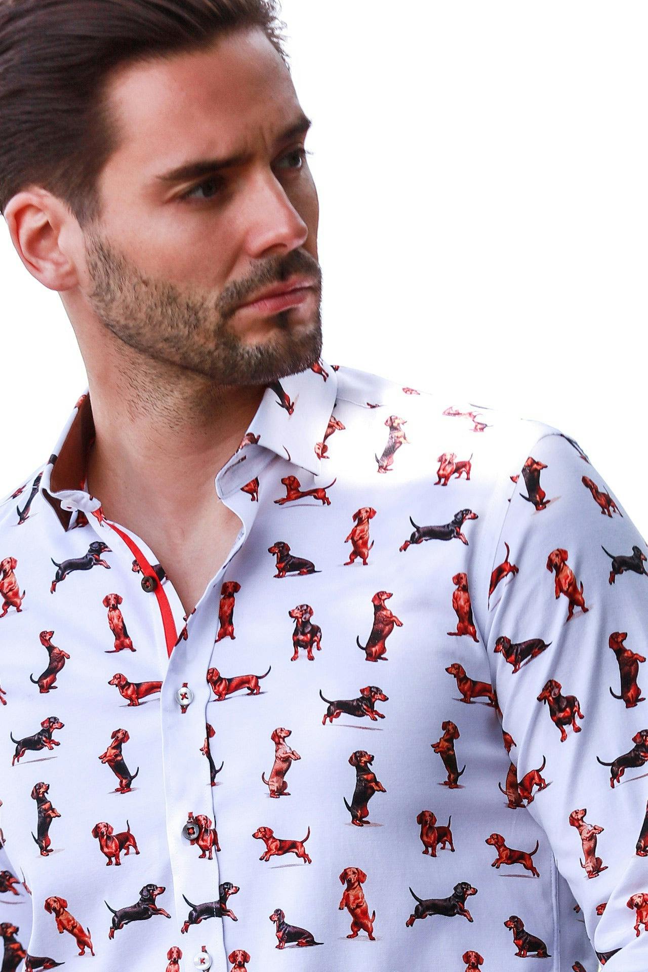 Claudio Lugli White The Dachshund Tencel Print Shirt - 5XL