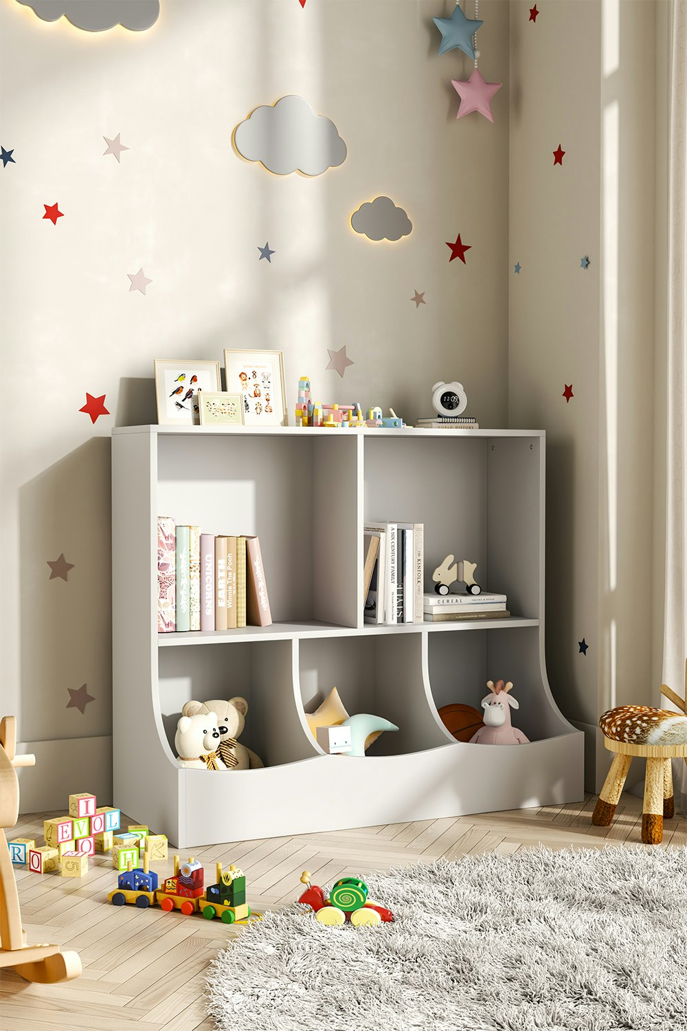 Rackhams White 80Cm H Double Layer Open Toy Clothing And Bookcase Management Cabinet