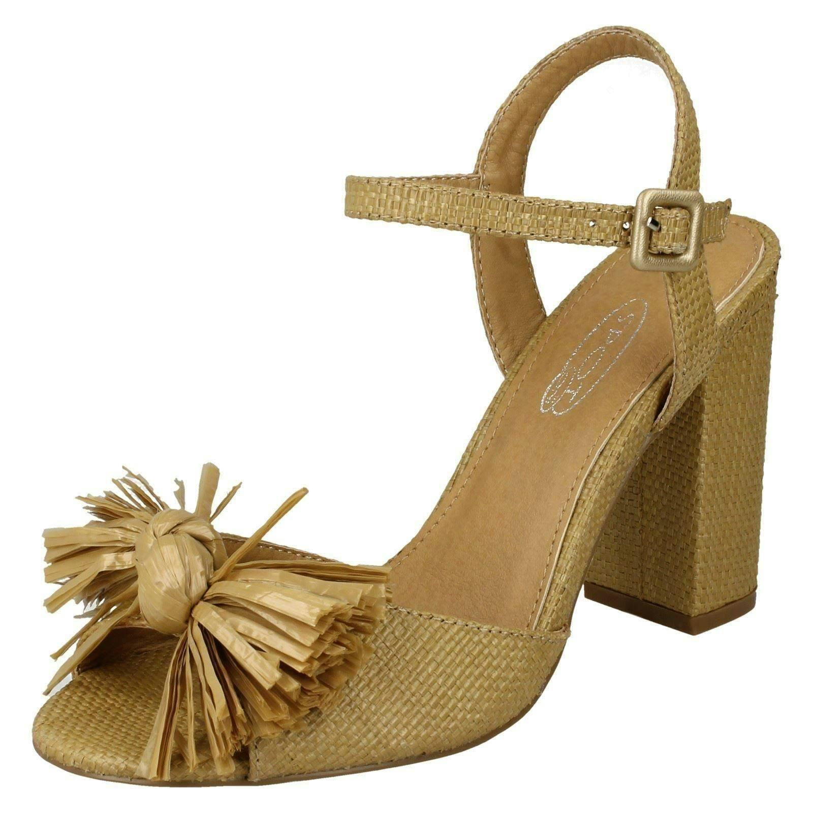 Spot On Women's Chunky Heel Fringe Bow Vamp Sandals F10842 - Camel - Uk 4