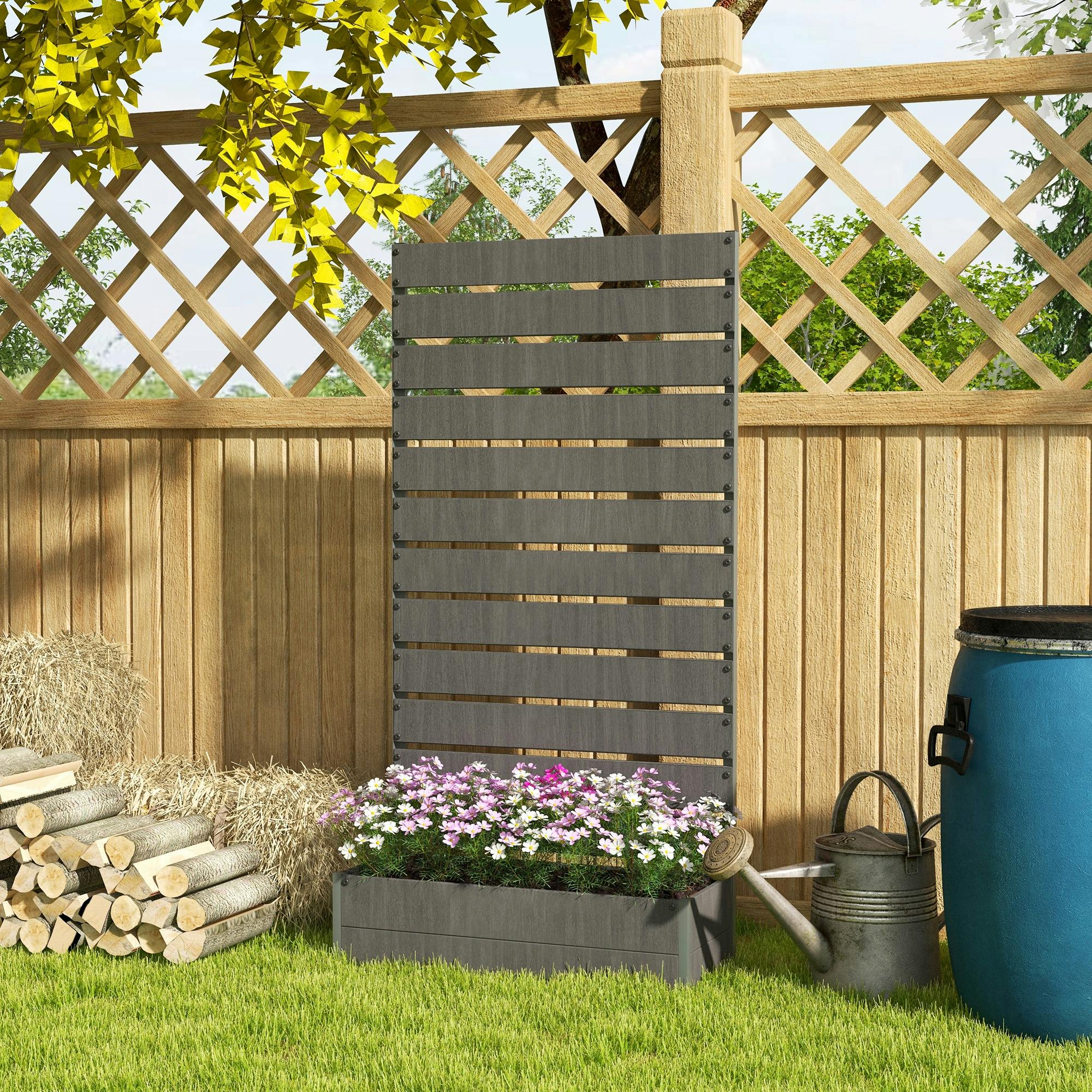 Outsunny Dark/Grey Raised Garden Bed With Trellis Standing Patio Planter Box
