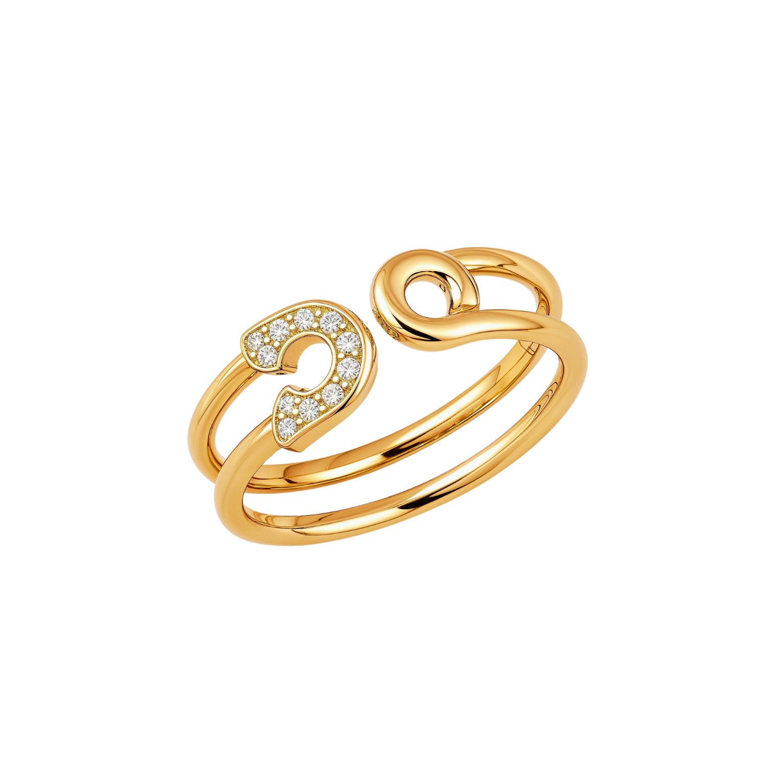 Spero London Silver/Gold Sterling Pave Jewelled Safety Pin Ring