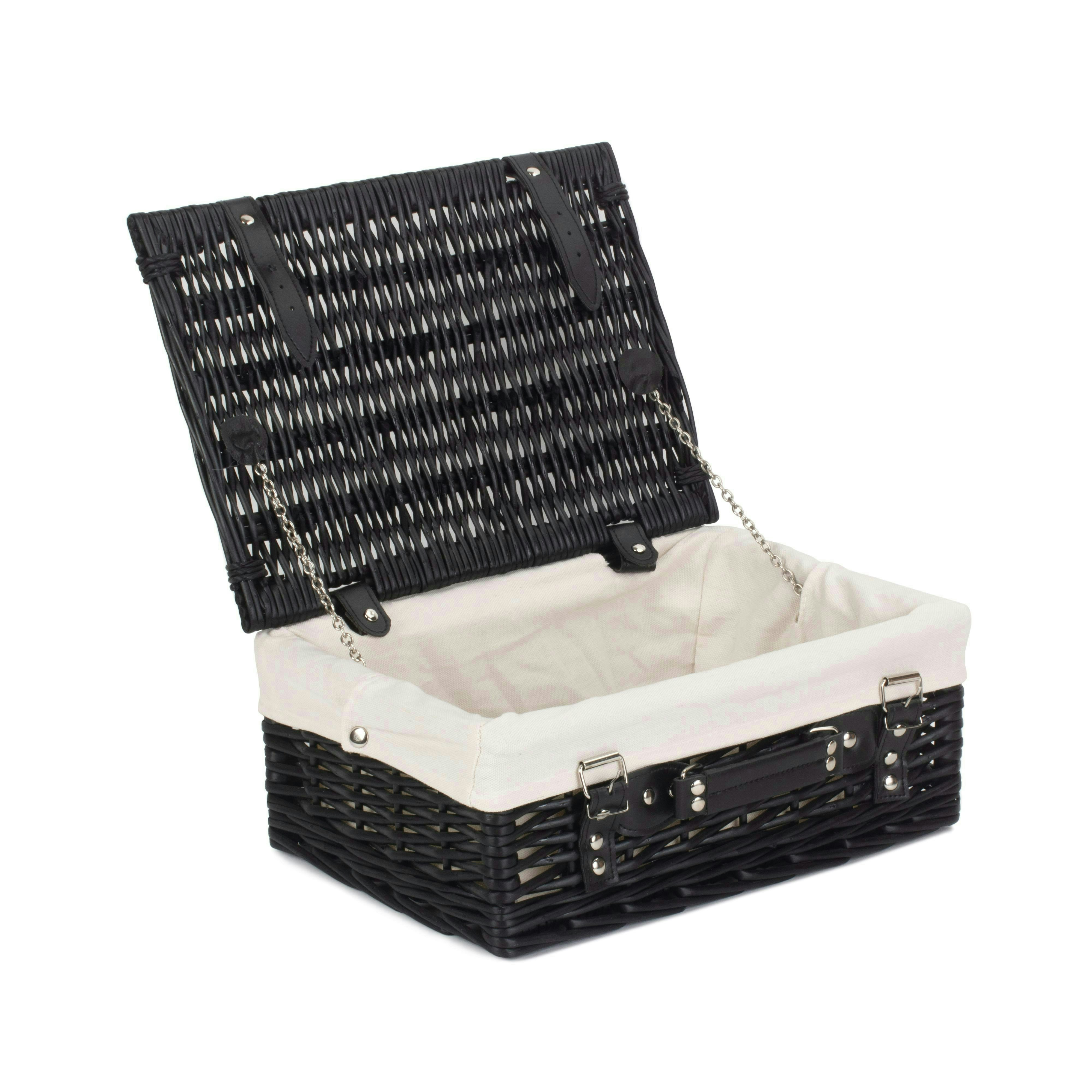 Rackhams Black/White 36Cm Empty Willow Picnic Basket With Cotton Lining