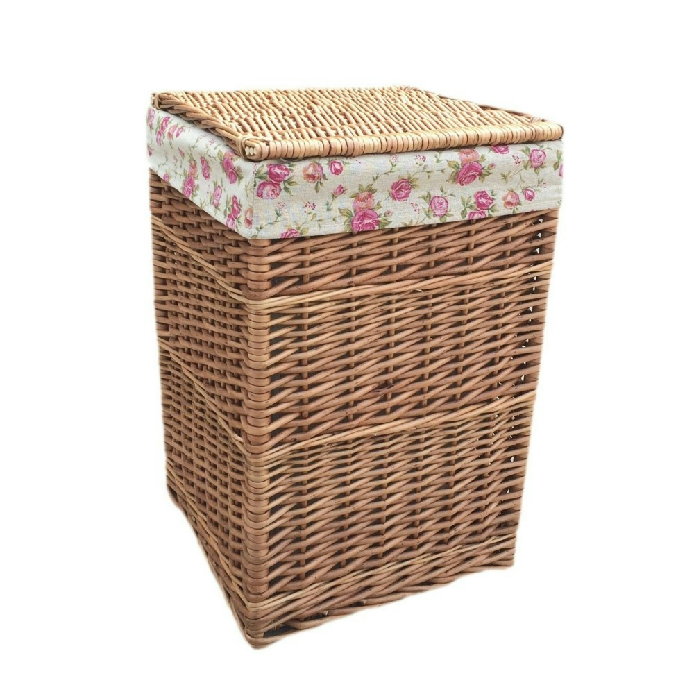 Red Hamper Red/Light Hamper Large Steamed Wicker Square Laundry Basket With Garden Rose Lining