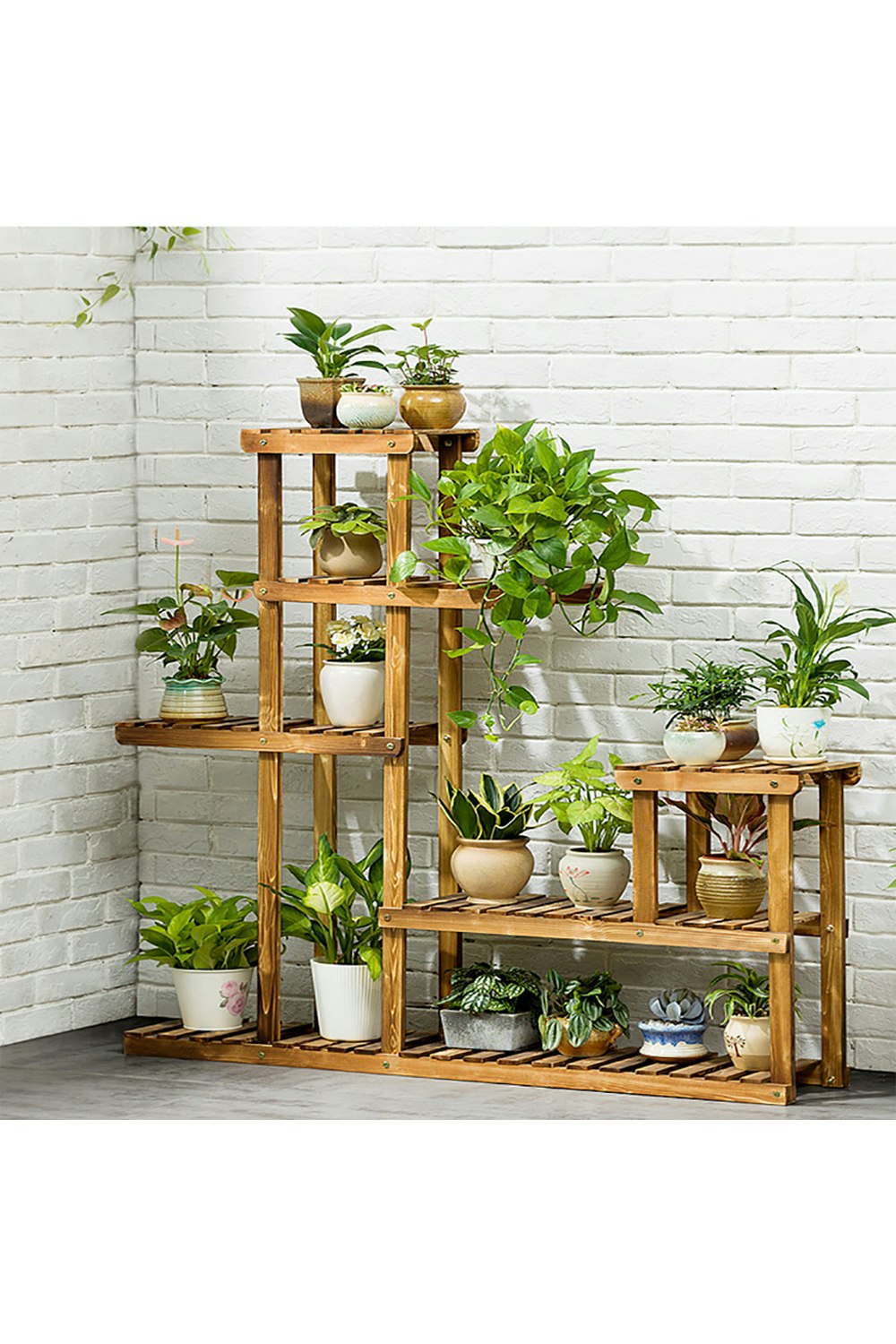 Rackhams Brown Large Multi-Tiered Rustic Wooden Plant Stand Rack