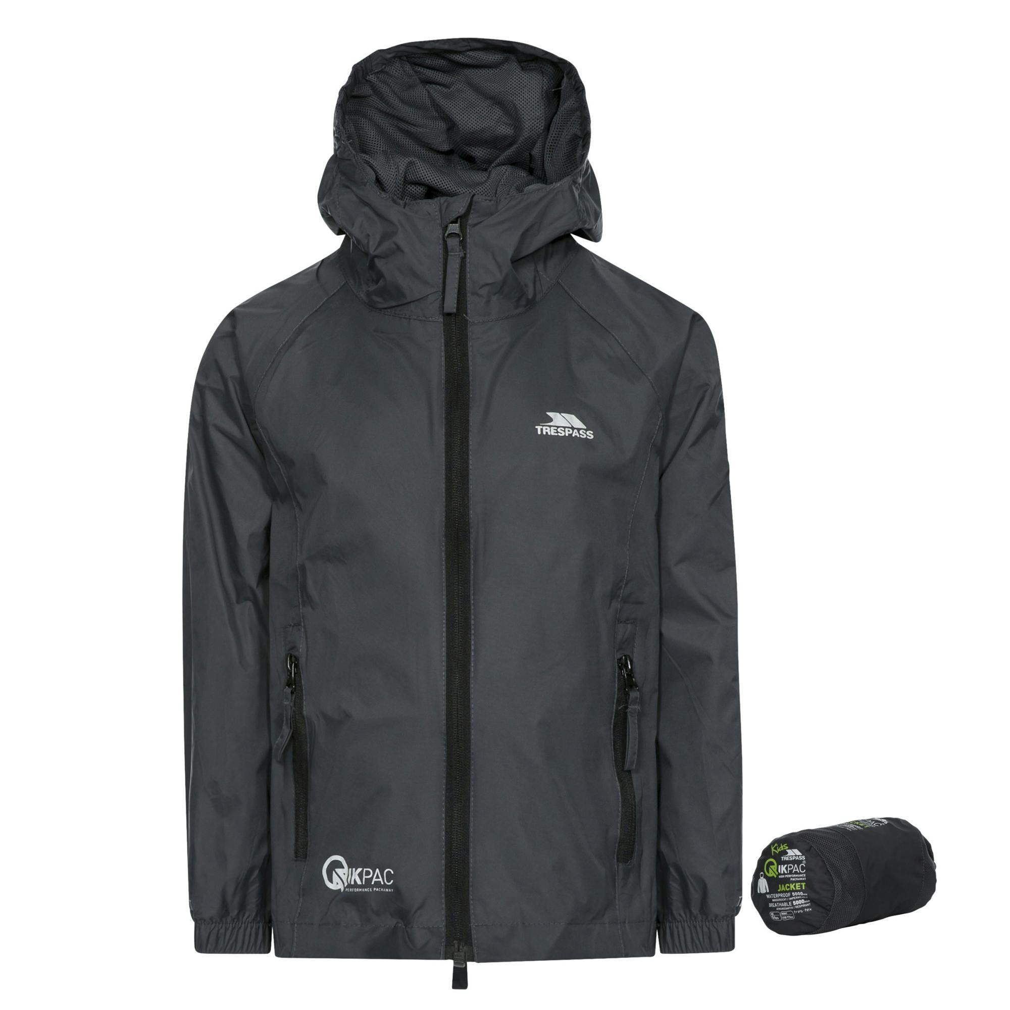 Trespass Childrens/Kids Qikpac Waterproof Packaway Jacket - Flint - Flint - 7/8 Years - 100% Egyptian Cottom