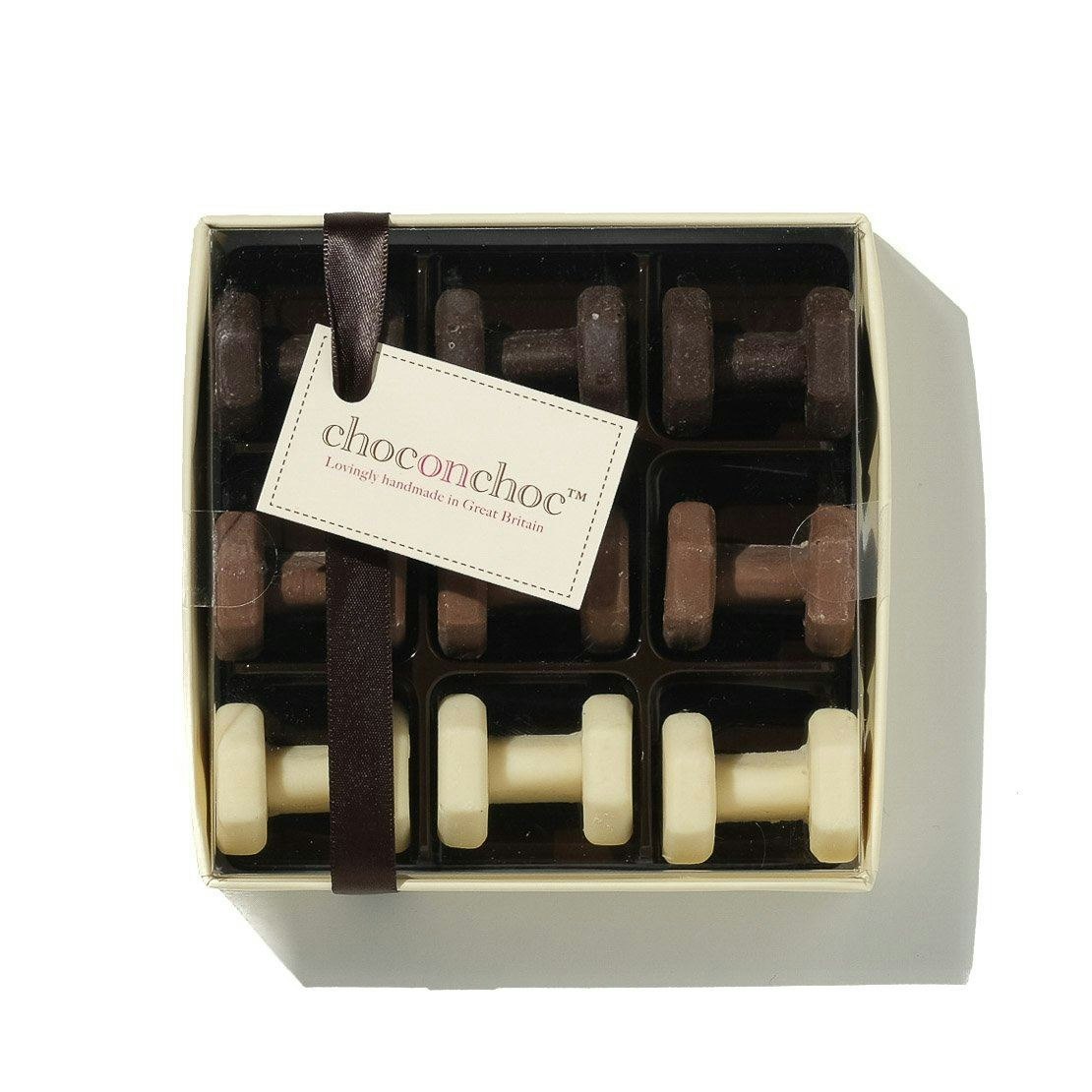 Choc On Choc Dark/White/Light Chocolate Dumbbells