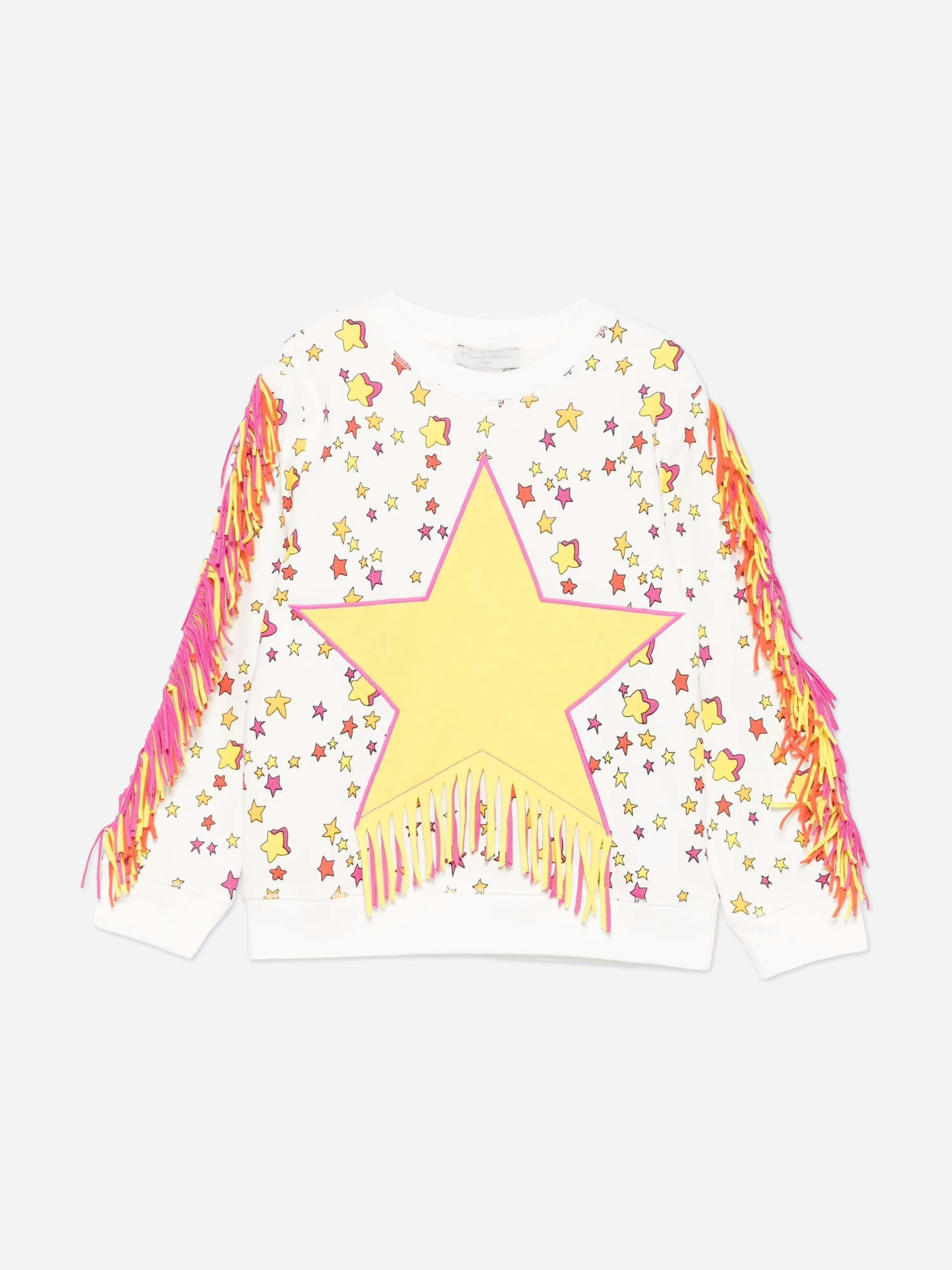 Stella Mccartney Kids Girls Ivory Stella Mccartney Fringed Star Sweatshirt In - 4 Yrs